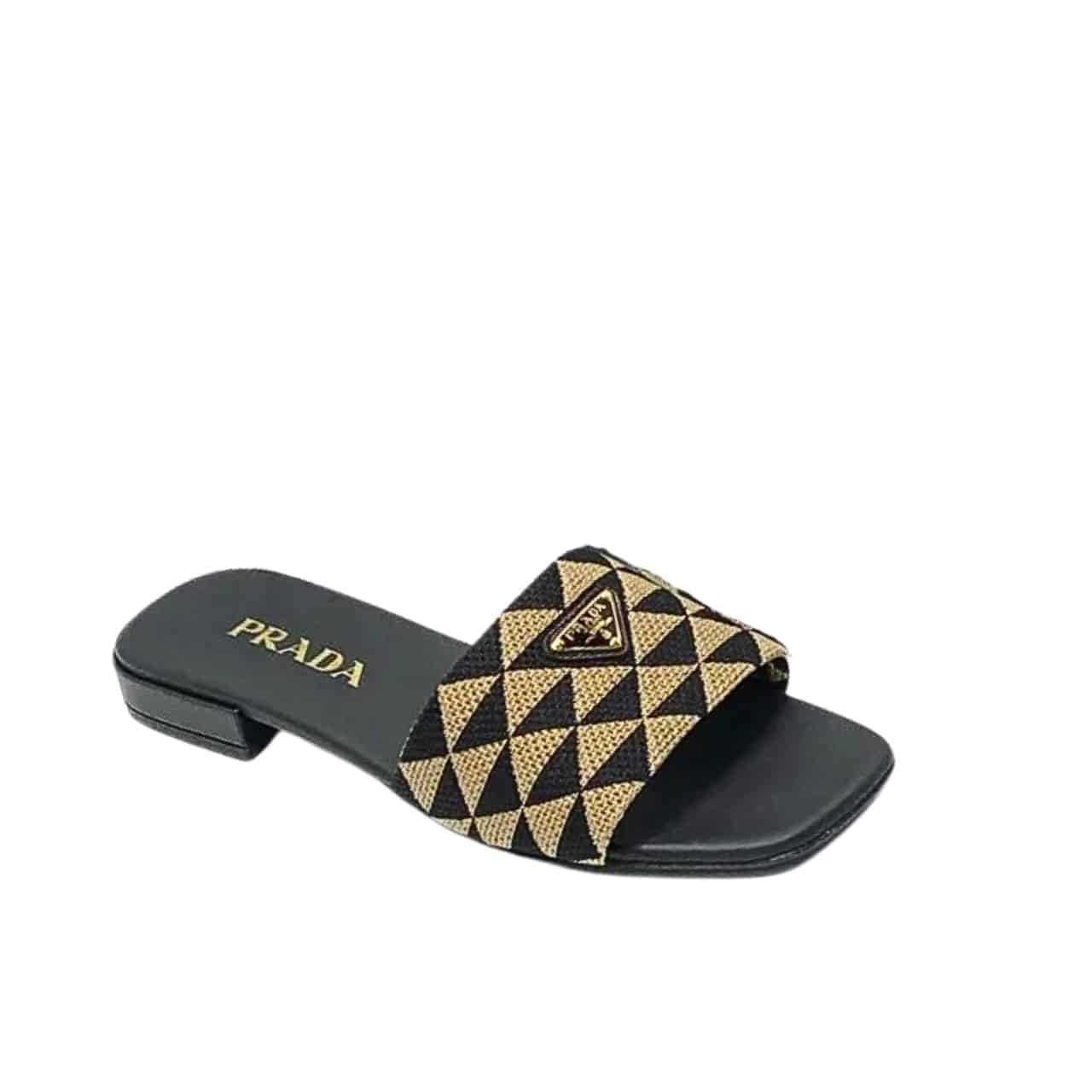 Prada Embroidered Fabric Slides Black Yellow