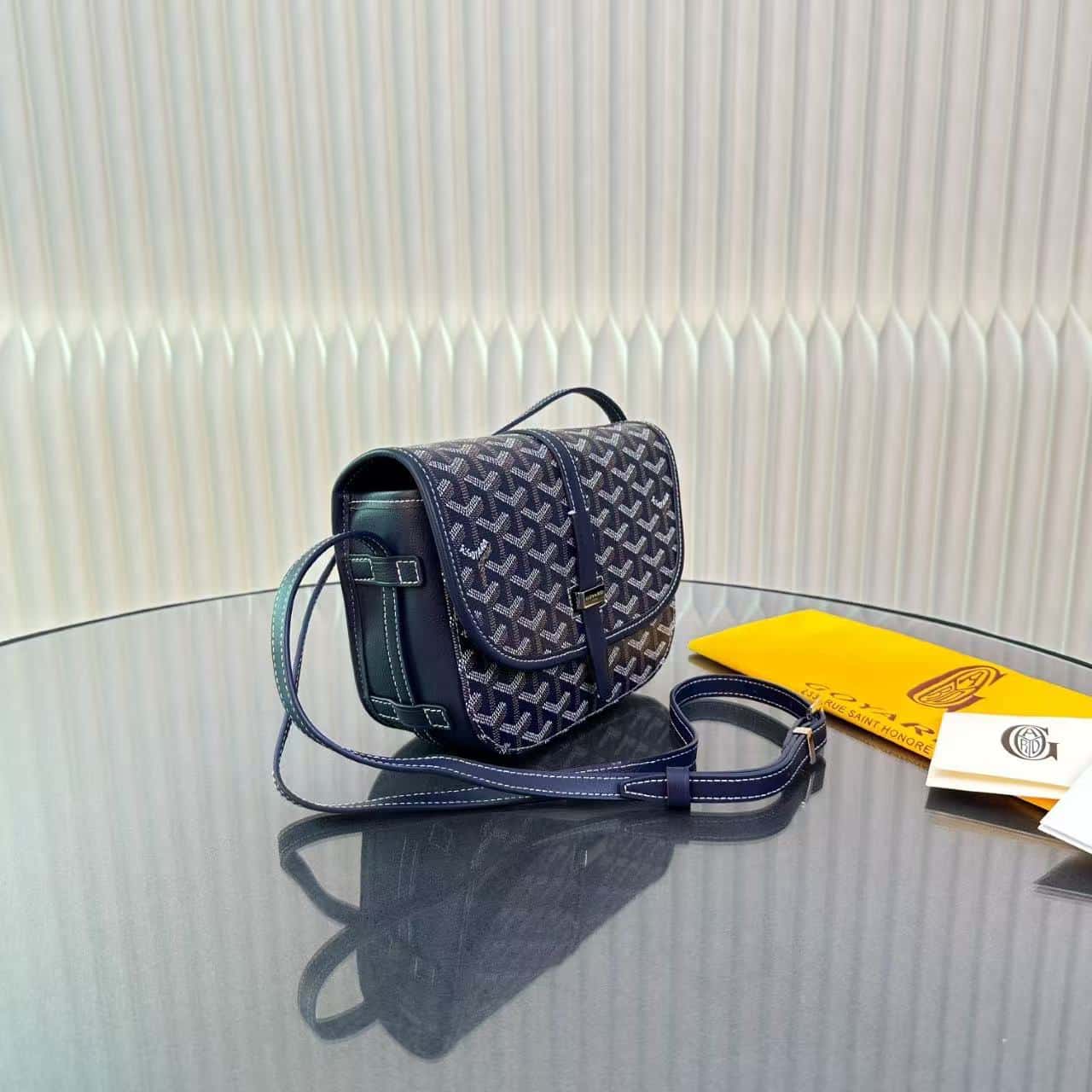GOYARD GOYARDINE BELVEDERE PM MESSENGER BAG NAVY 21CM