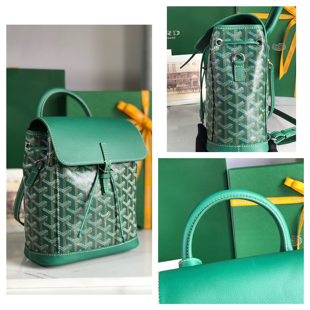 Goyard Alpin Mini Backpack 21 Cm Green Lambskin And Goyardine Canvas