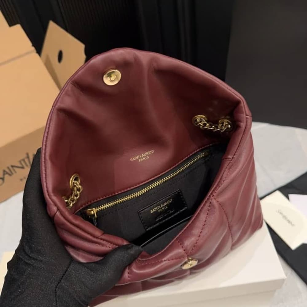 Saint Laurent Toy Puffer In Shiny Leather Burgundy 22Cm 759337Aaffa6593