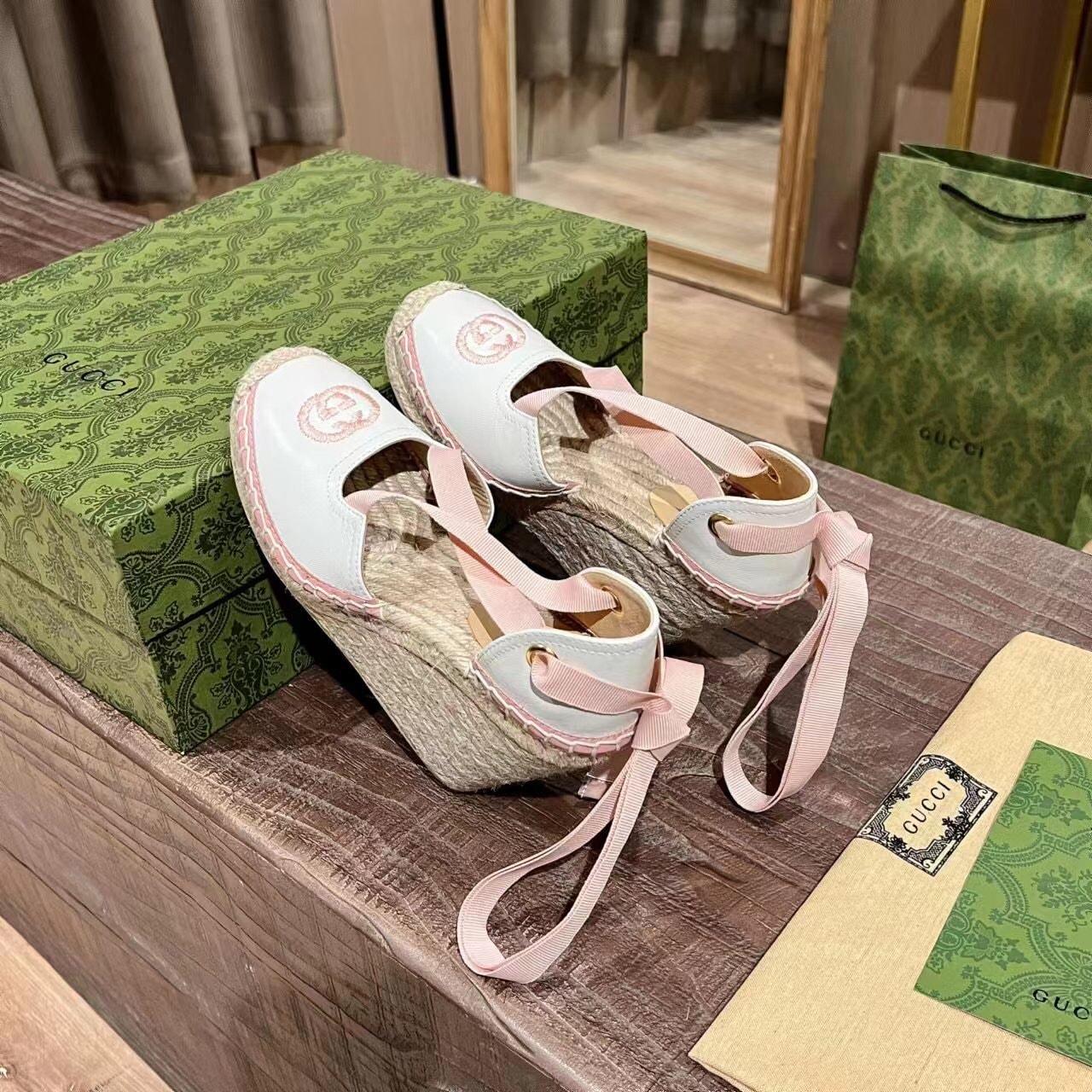 Gucci Gg Canvas Wedge Espadrilles Pink