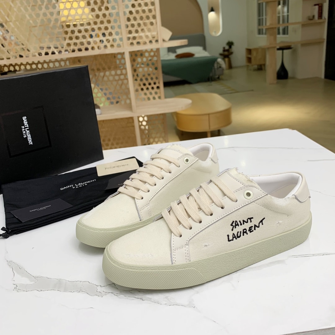 Saint Laurent Court Classic Embroidered Sneakers White 610648Gup109113