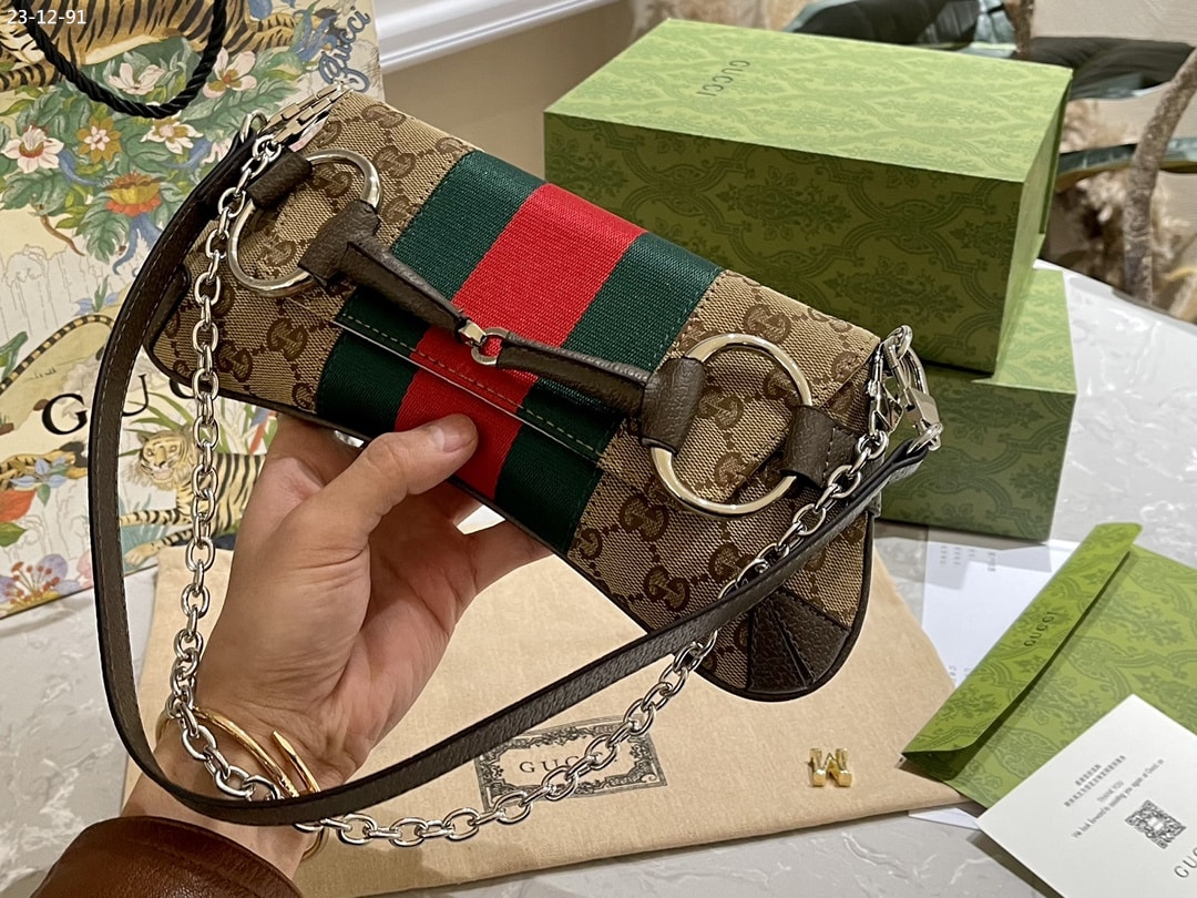 Gucci Horsebit Chain Small Shoulder Bag Beige 29Cm ‎764339 Facm2 8747