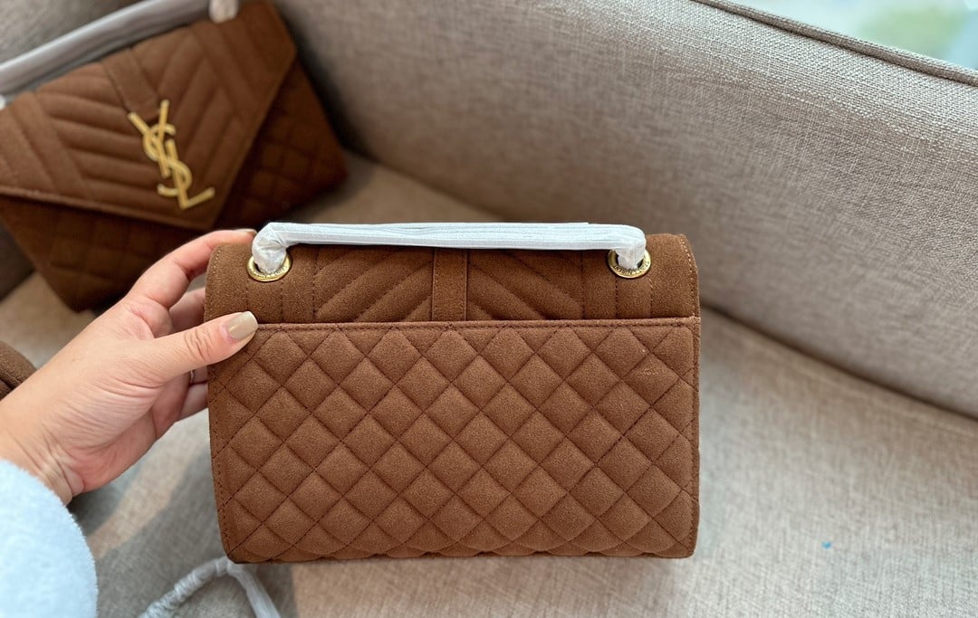 Saint Laurent Le 5 A 7 Bea In Suede Golden Leaf 55Cm Suede Shoulder Bag Brown 24Cm