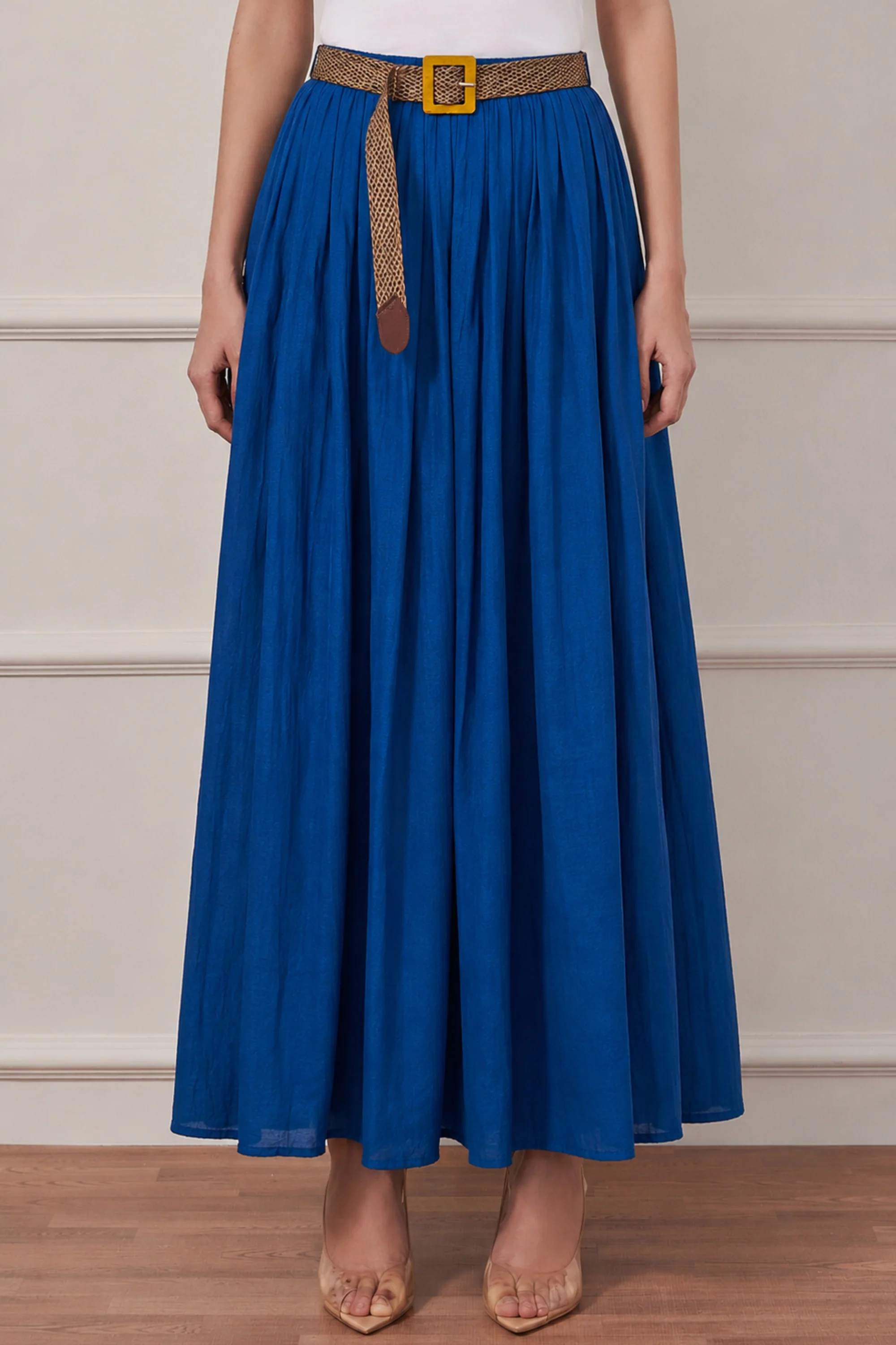 Azure Pleated Midi Skirt