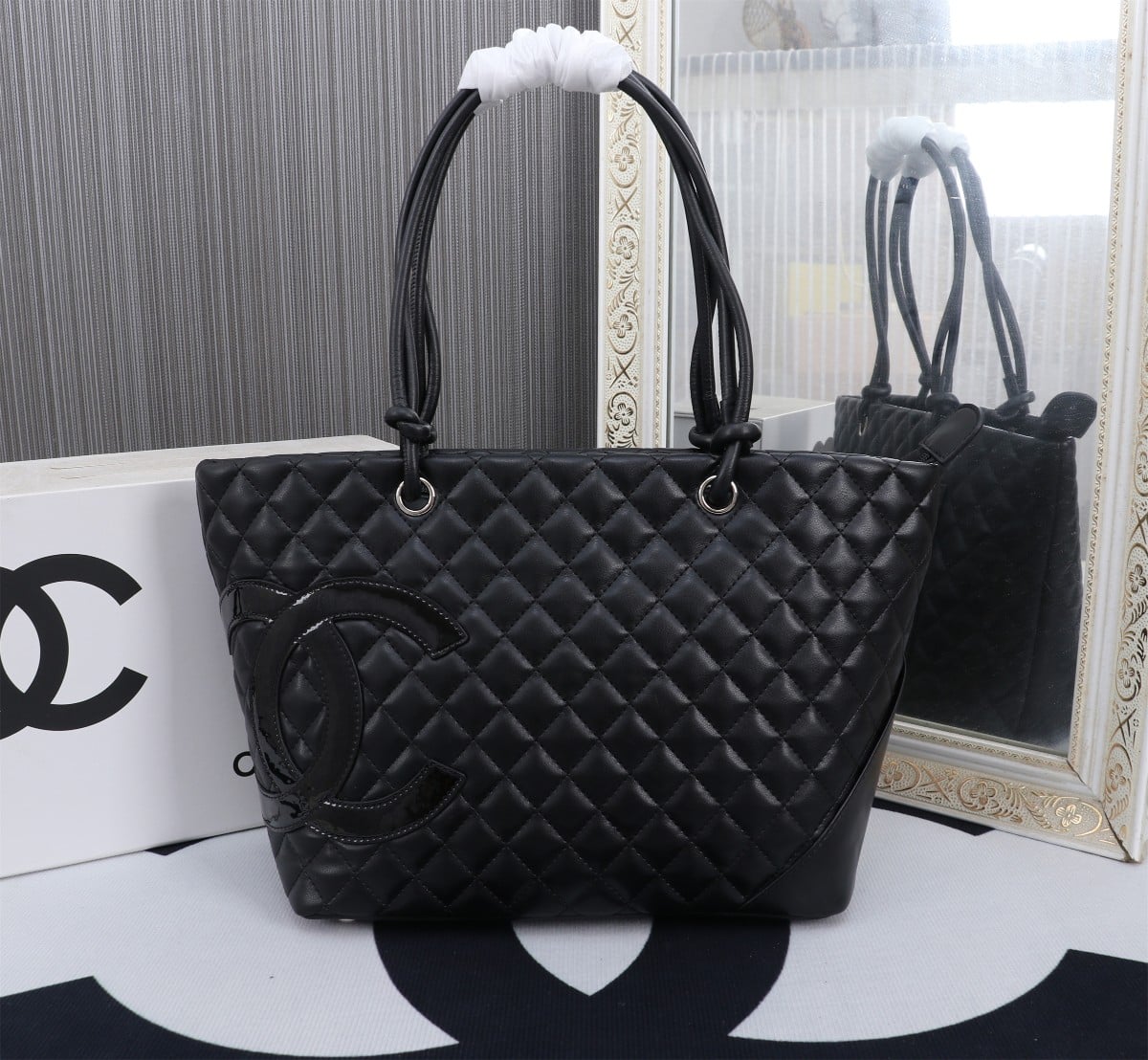 Chanel Calfskin Quilted Large Cambon Tote Black 41Cm/16in