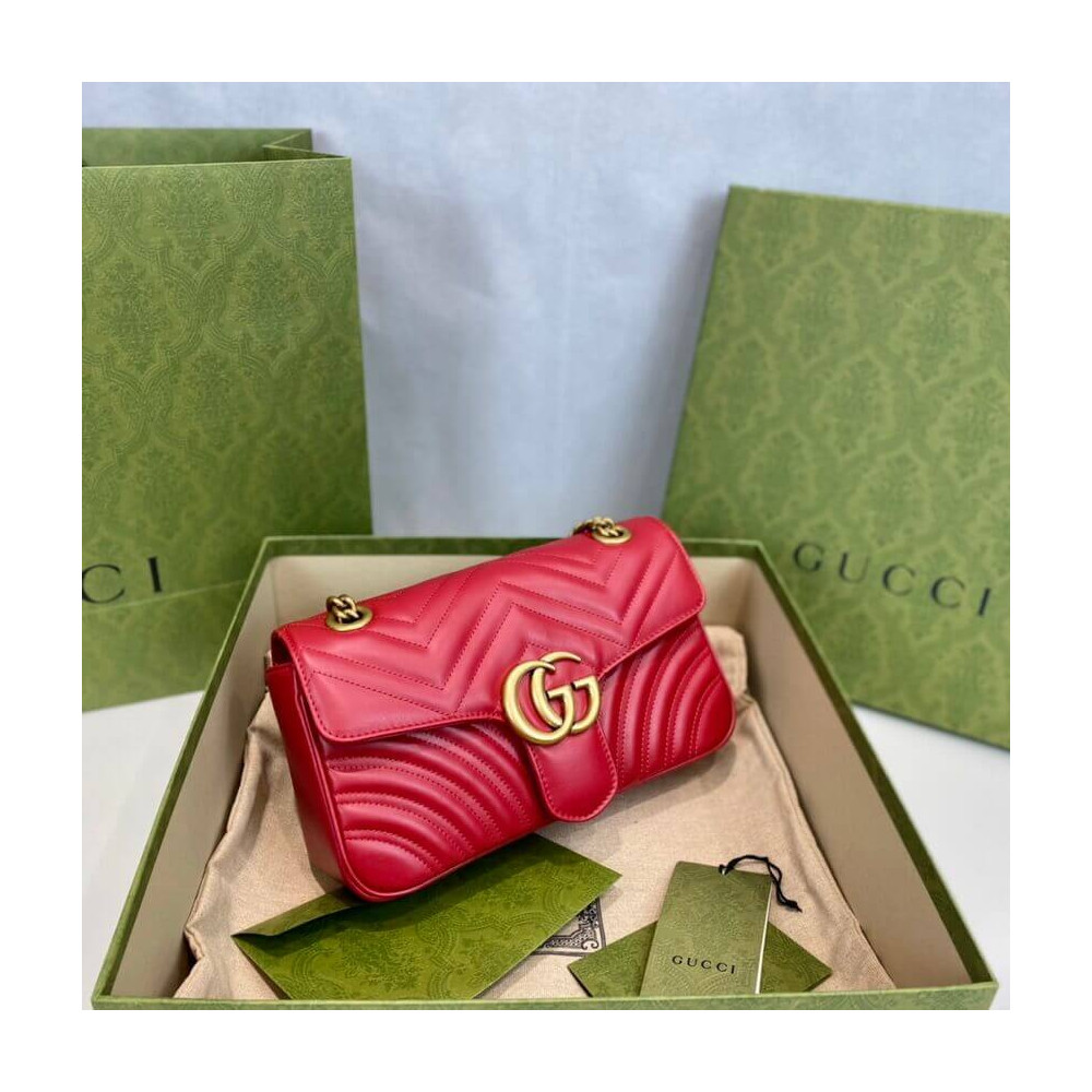 Gucci GG Marmont Matelasse Chevron Leather Small Shoulder Bag Red
