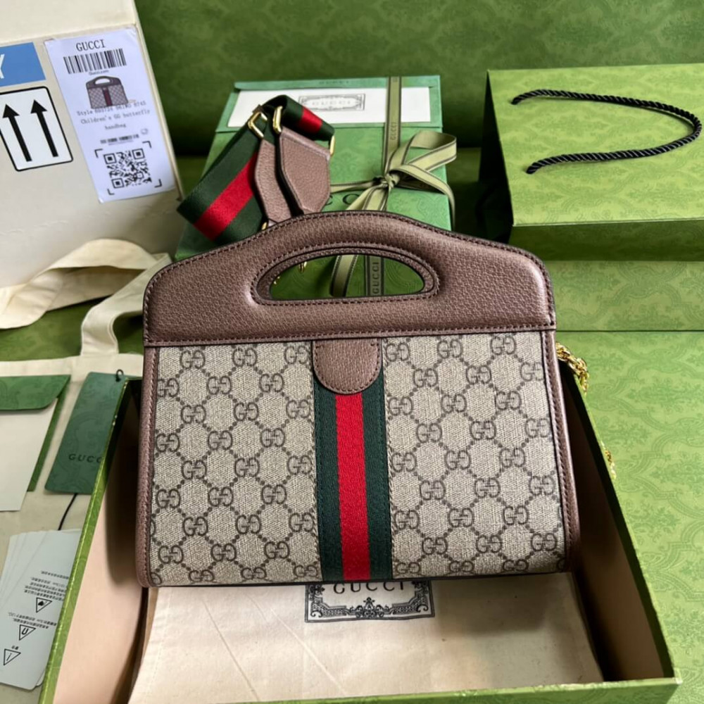 Gucci Ophidia Small Tote With Web Brown