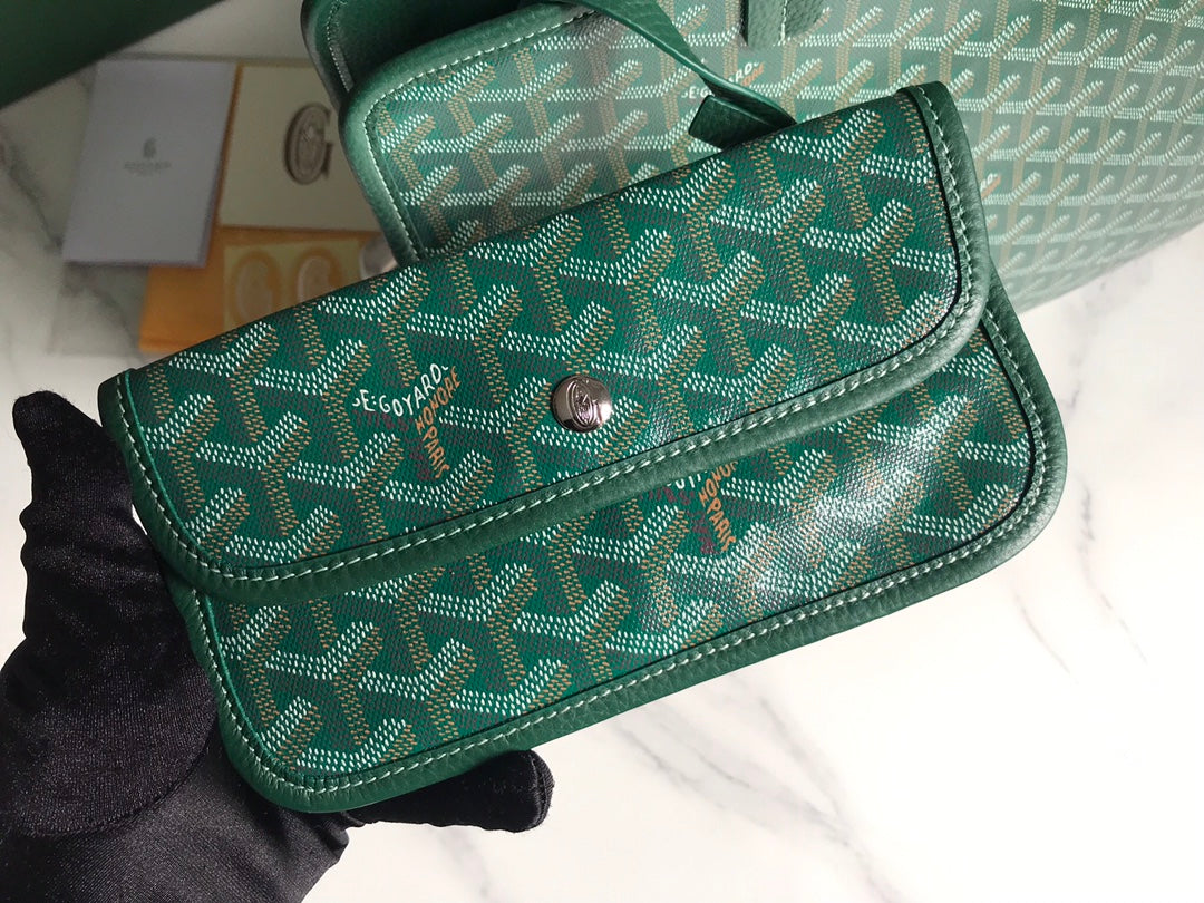 Goyard Hardy Pm Bag 40 Cm Green Goyardine Canvas And Taurillon Leather Trim