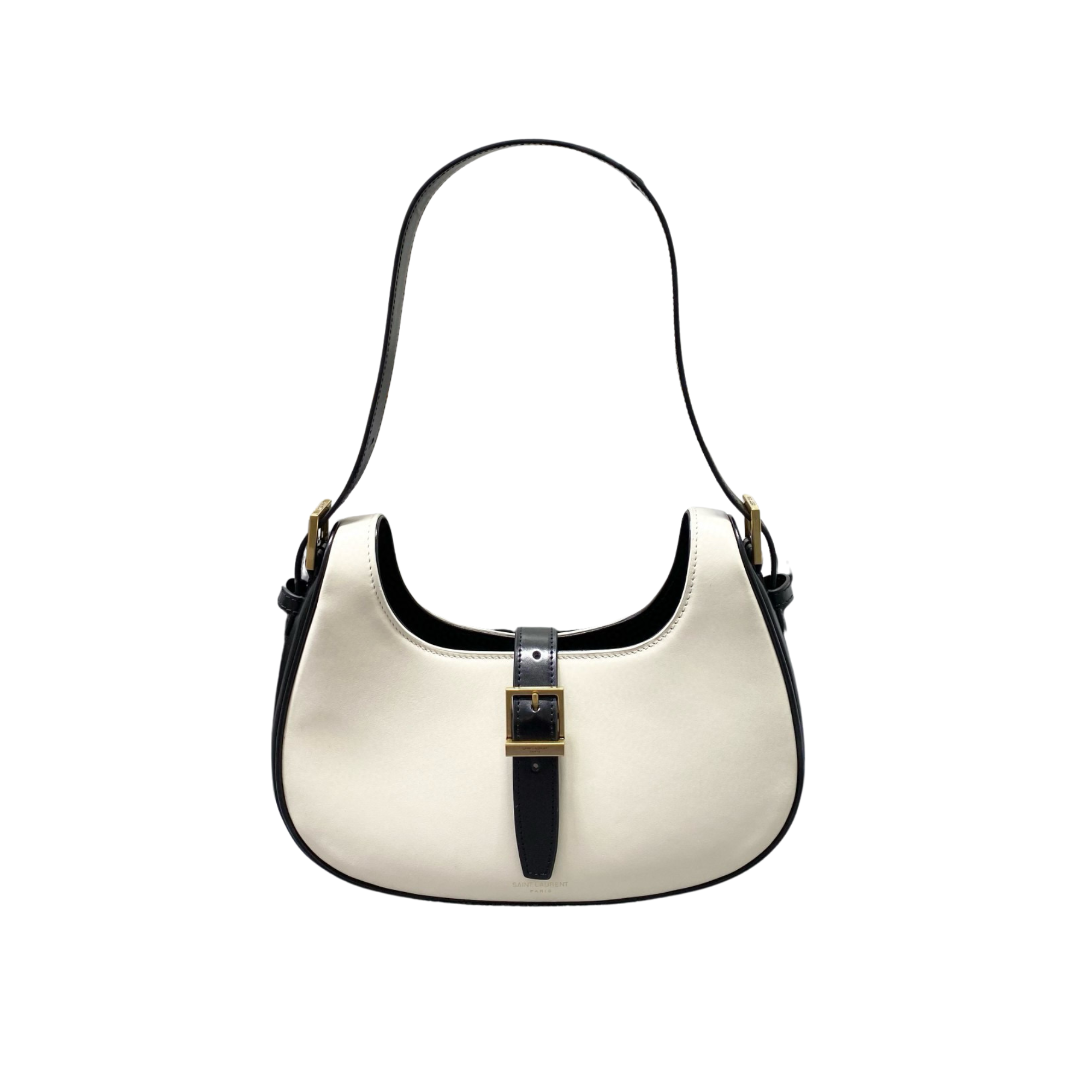 Saint Laurent Le Fermoire Leather Shoulder Bag Black White 25Cm