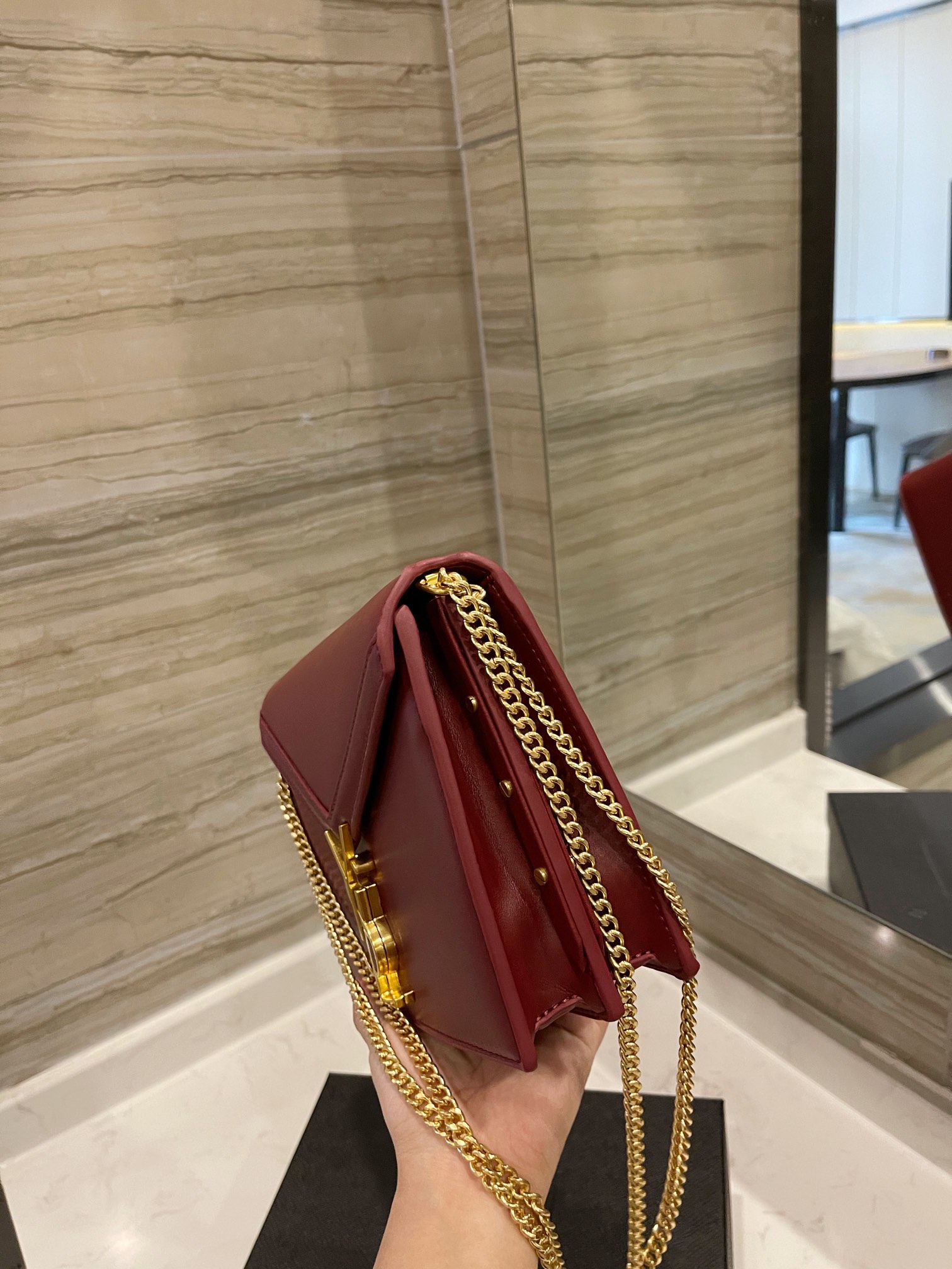 Saint Laurent Cassandra Chain Crossbody Bag Wine Red