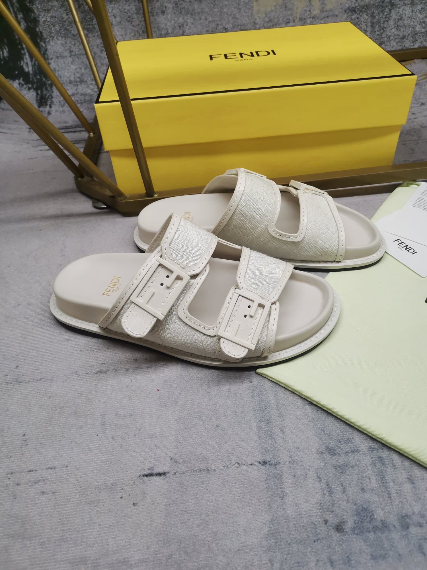 Fendi Feel Slides Unisex Ff Motif Fabric White