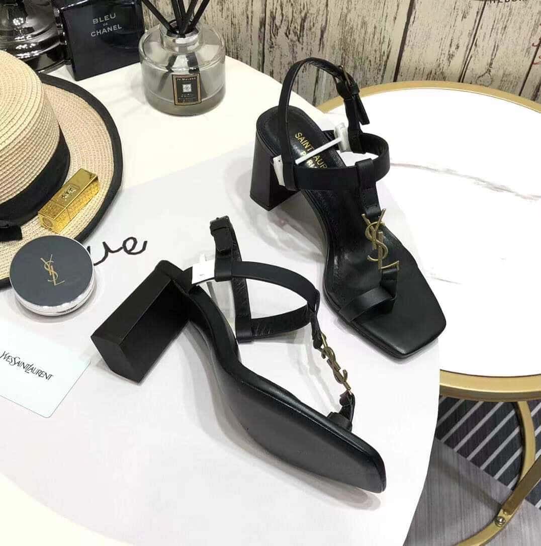 Saint Laurent Cassandra Leather Slingback Sandals Black 658198Dwett1000