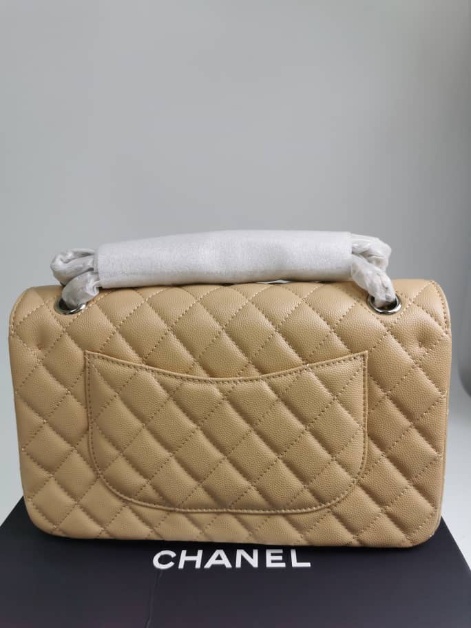 Chanel Cc Timeless Lined Flap Caviar Bag Dark Beige 26Cm