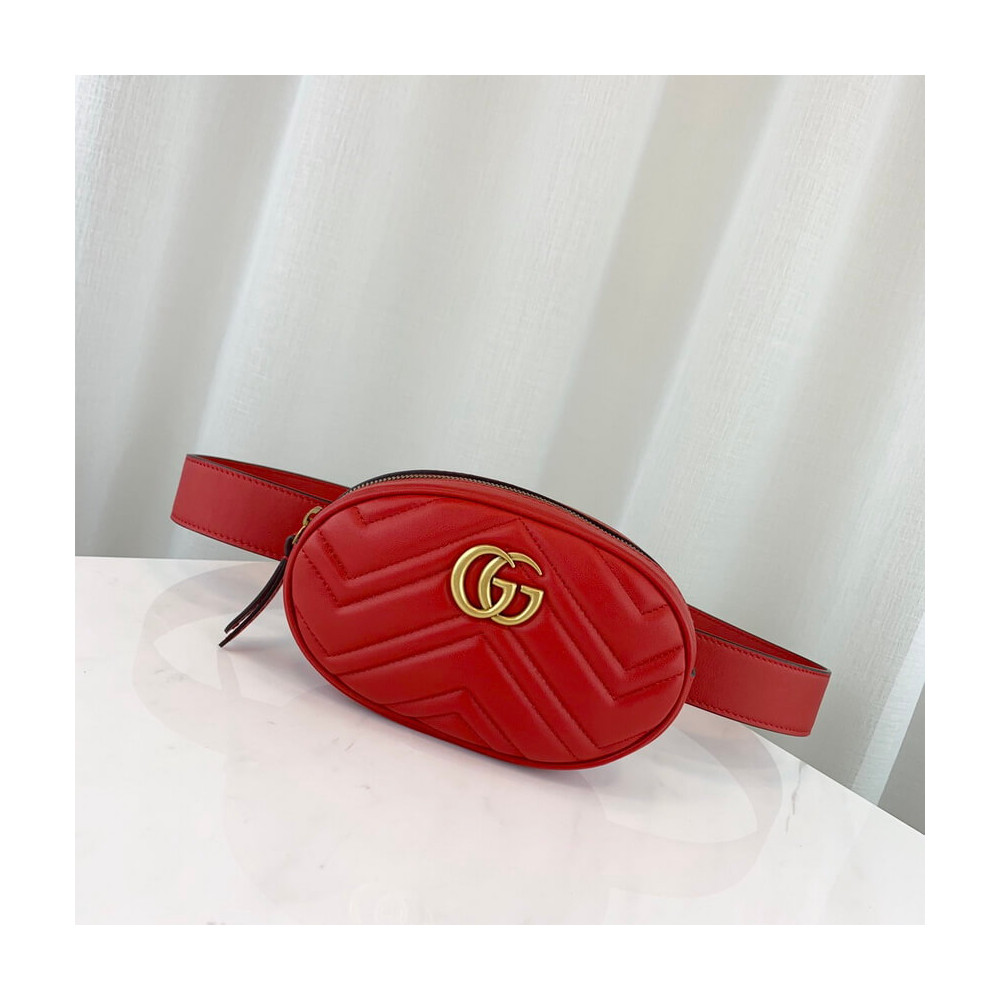 Gucci GG Marmont Matelasse Leather Belt Bag Red