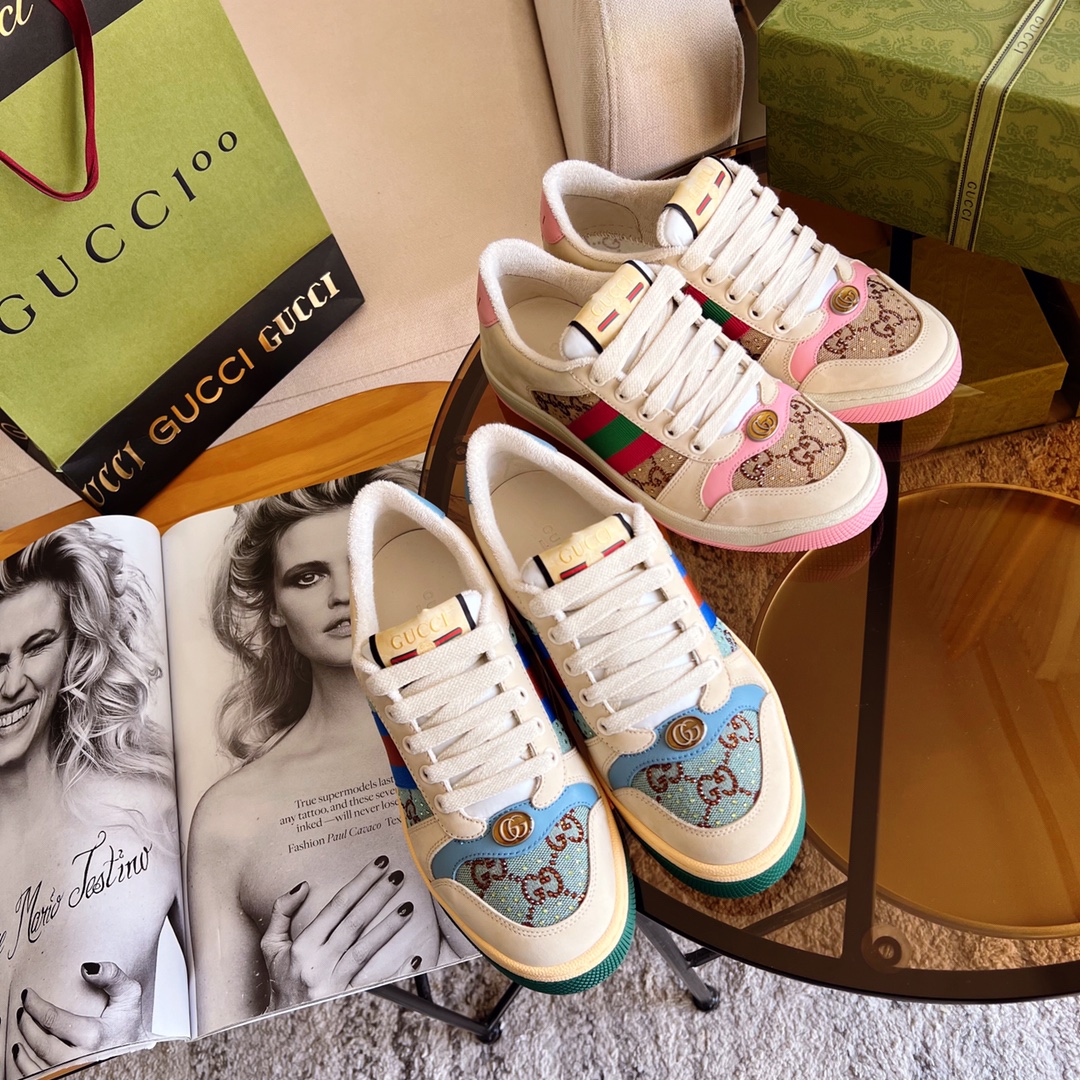 Gucci Women’s Screener Sneaker With Crystals Pink 677423 9SFR0 25