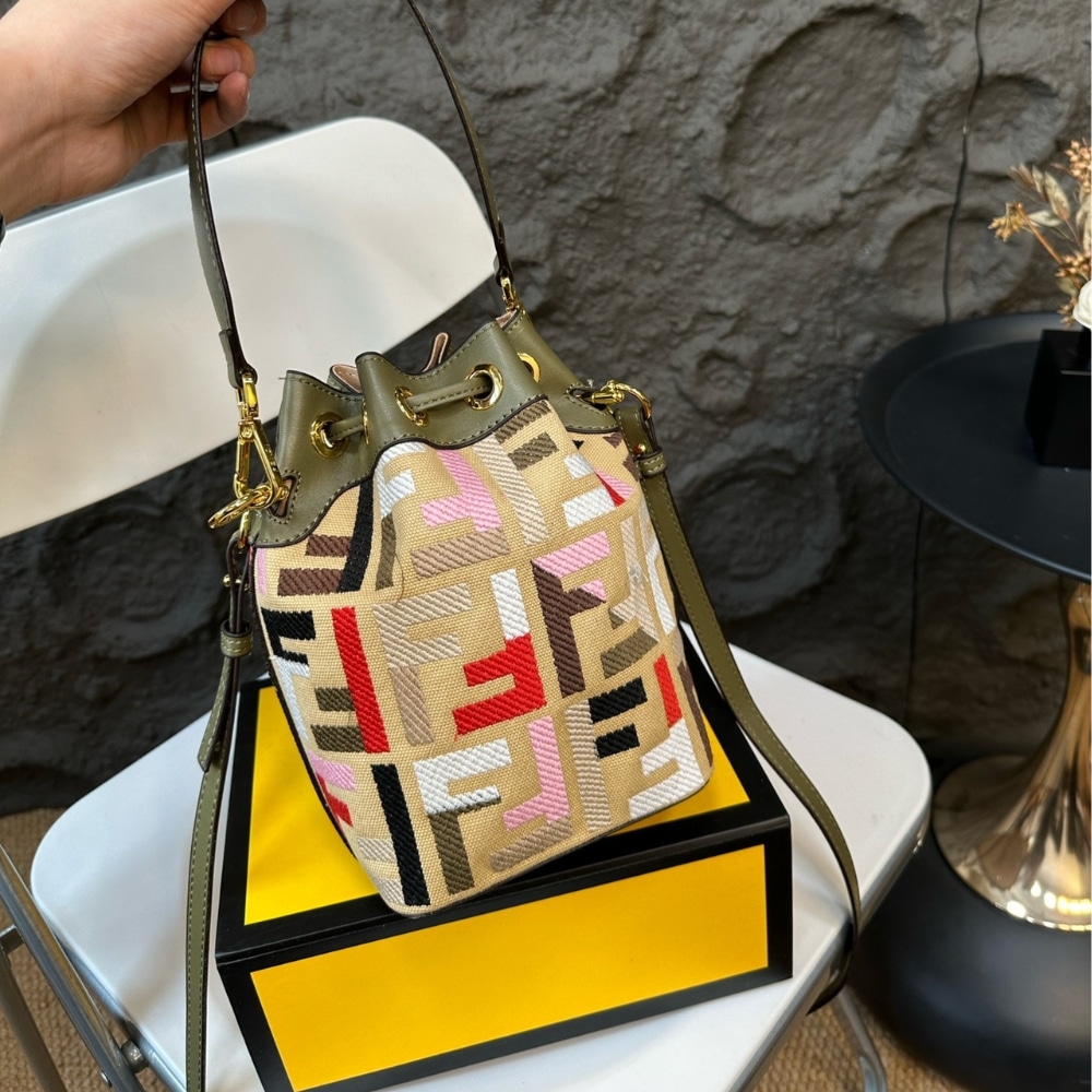 Fendi Mon Tresor Canvas Mini Bag With Ff Embroidery Multicolour 14Cm