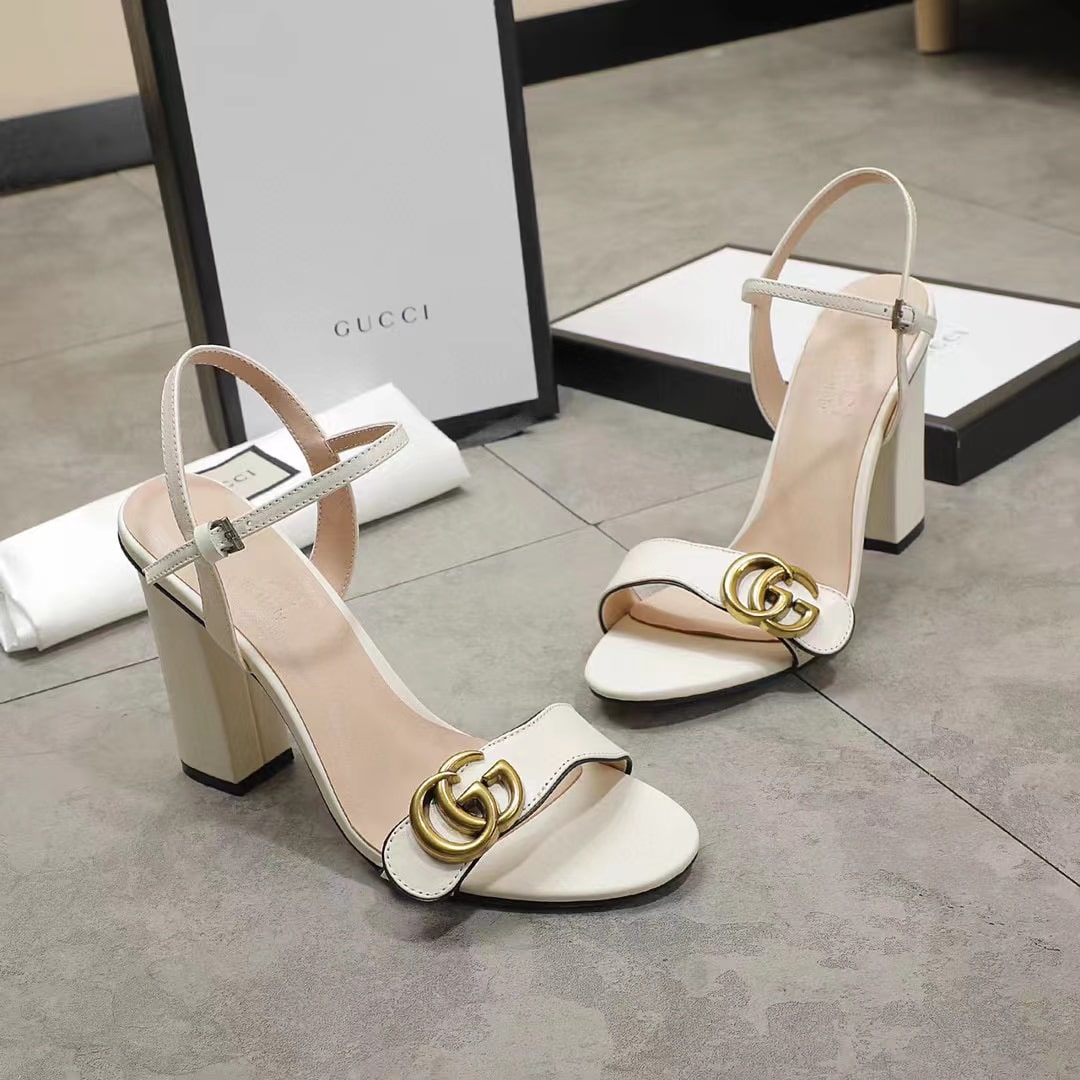 Gucci Double G White Leather Sandal ?453378 A3N00 9022