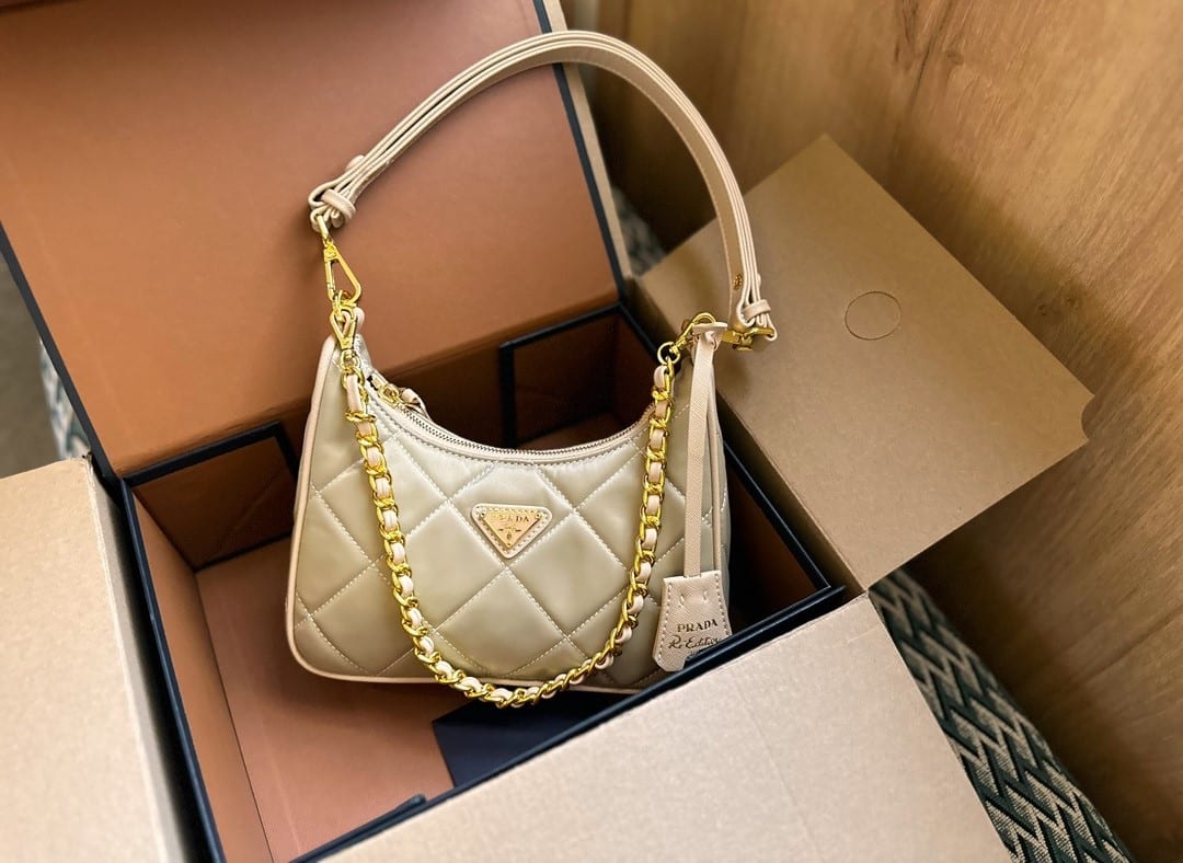 Prada Re Edition 1995 Chaîne Re Nylon Mini Bag Beige 22Cm