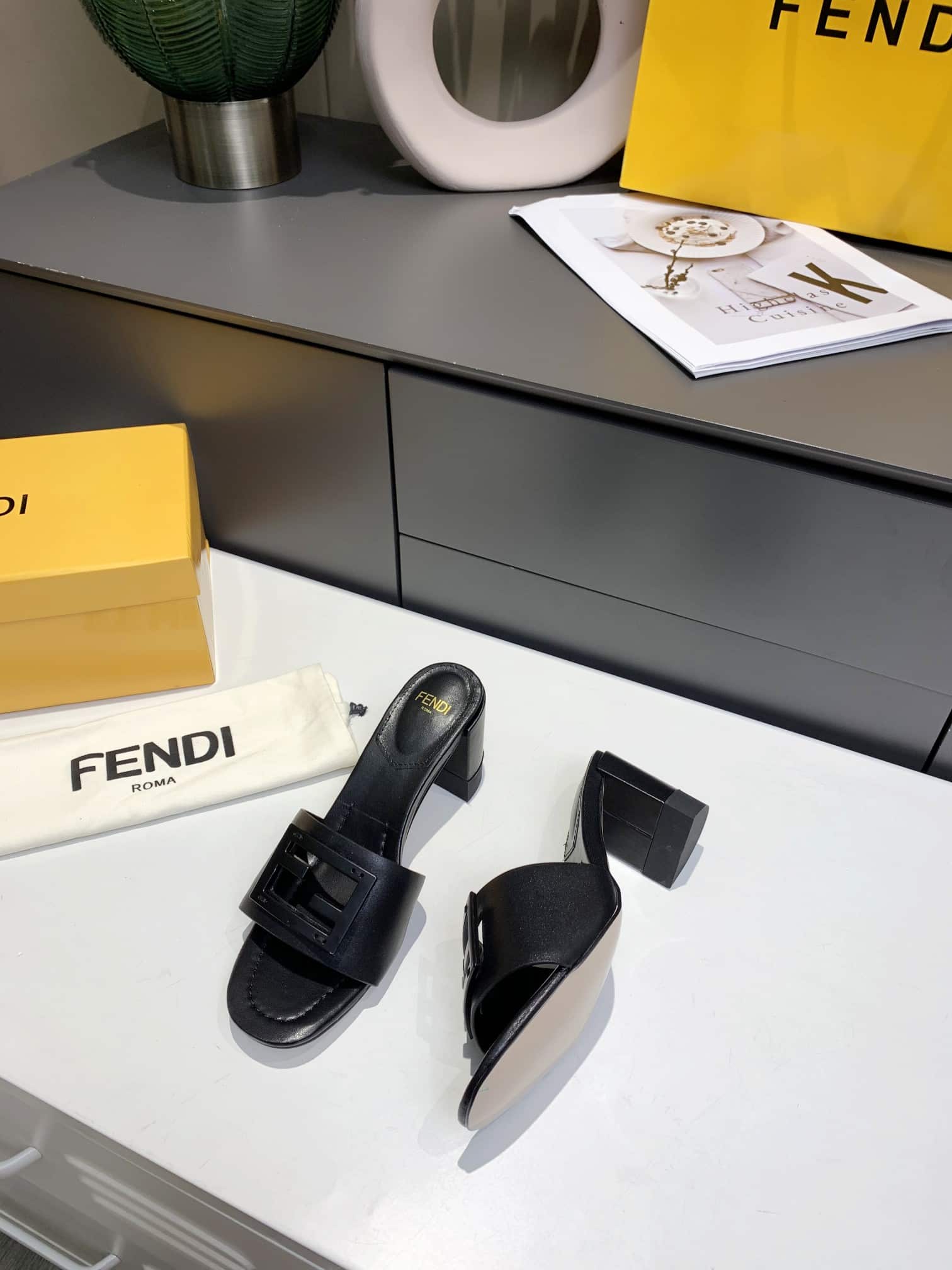 Fendi Signature Leather High Heel Black