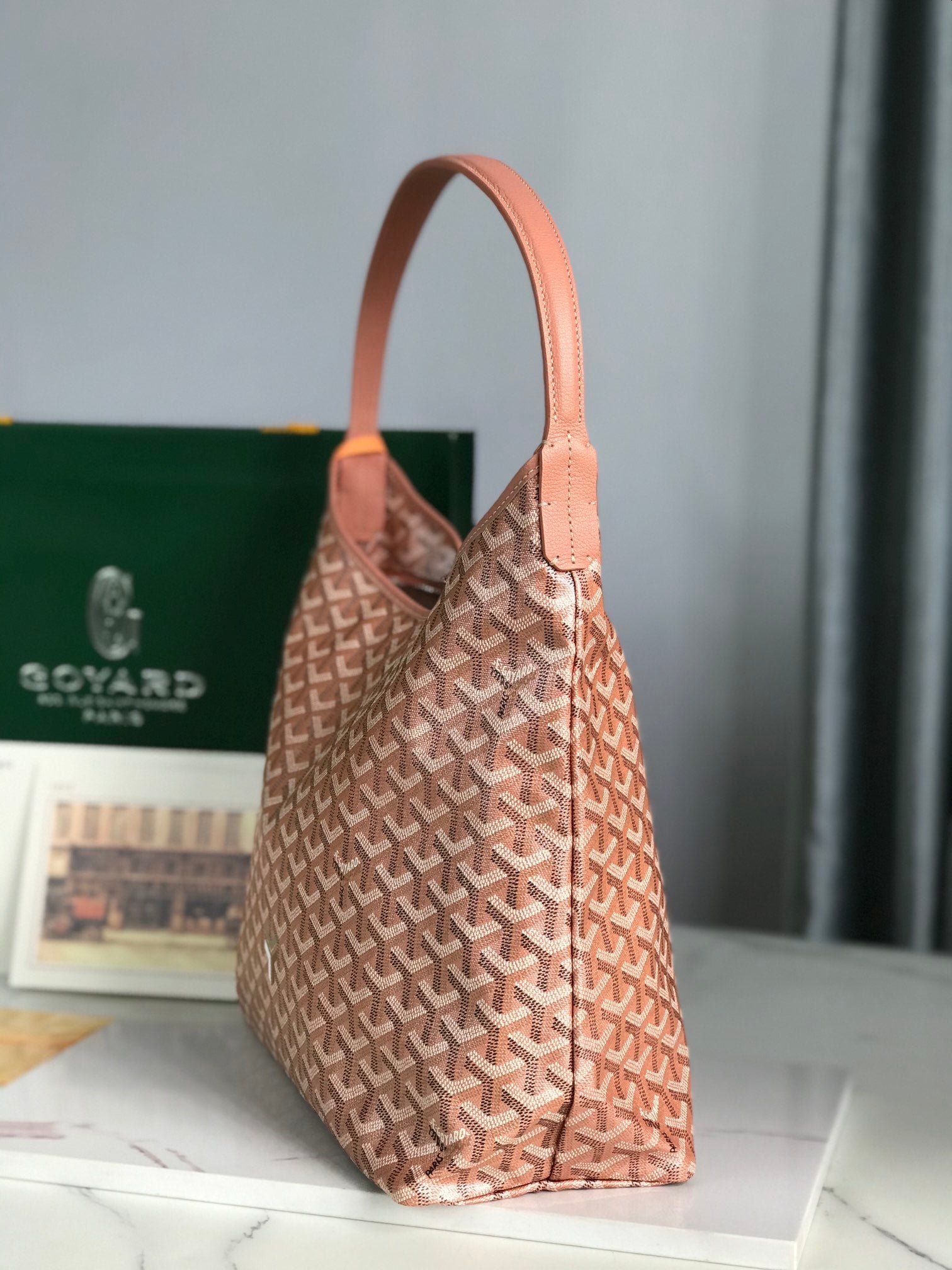 Goyard Bohème Hobo Bag 42Cm Pink Canvas Chevroches Calfskin