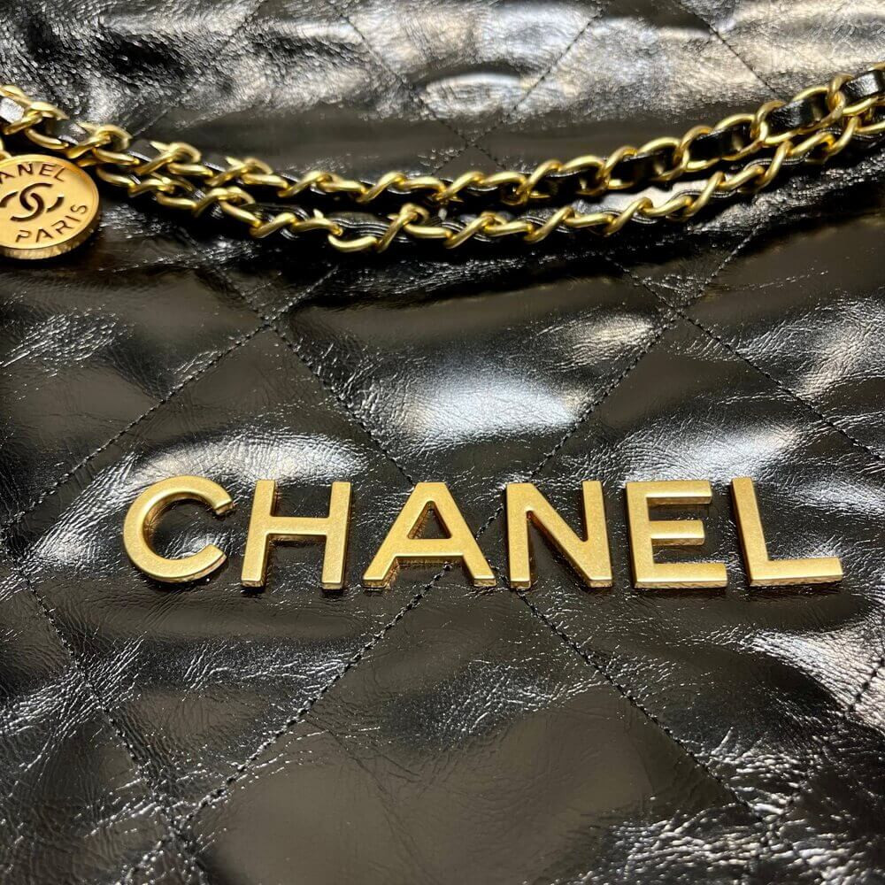 Chanel 22 Small Handbag Shiny Calfskin Black Gold