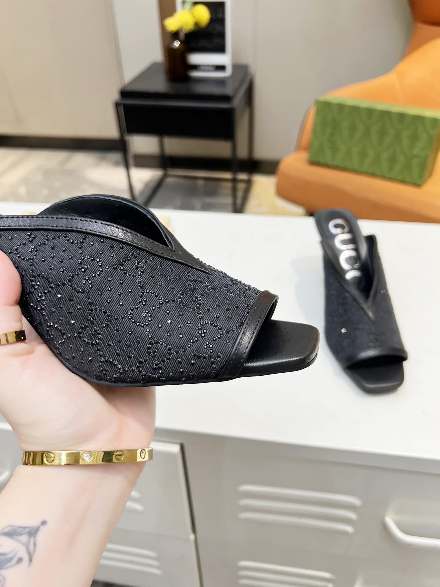 Gucci Black Gg Demi Embellished Black