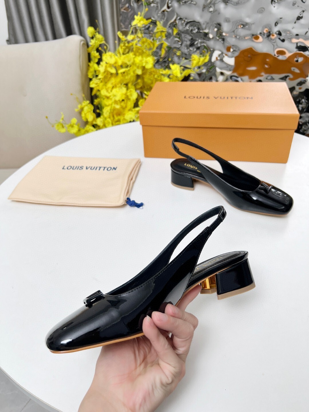 Louis Vuitton Madeleine Slingback Black Patent Leather Pumps 3.5cm