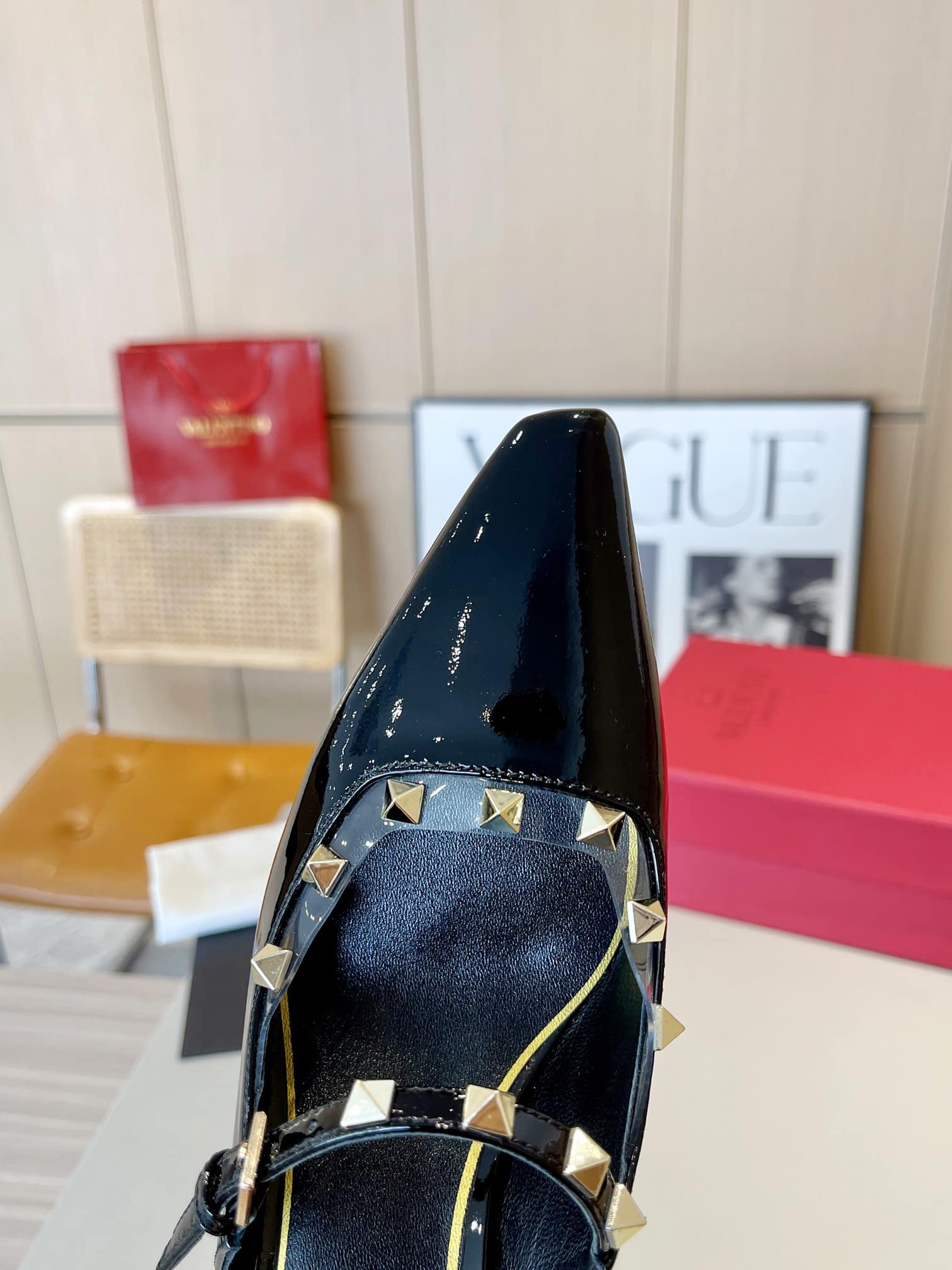 Valentino Garavani Rockstud Asymmetric Patent Leather Mules Black