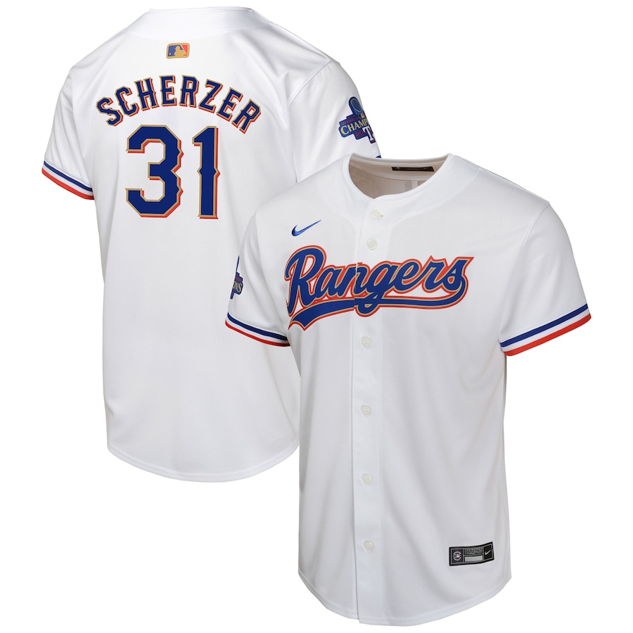 Max Scherzer Texas Rangers Youth 2024 Gold Collection Limited Player Jersey  White