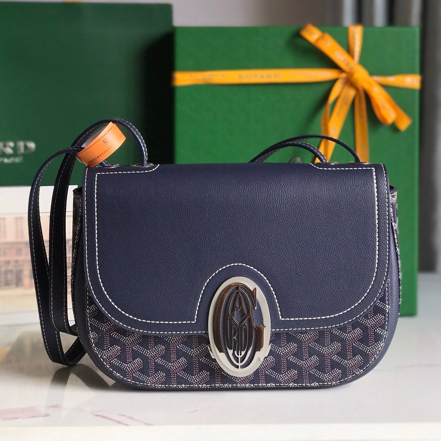 Goyard 233 Bag 25 Cm Navy Blue Calfskin And Goyardine Canvas 25cm