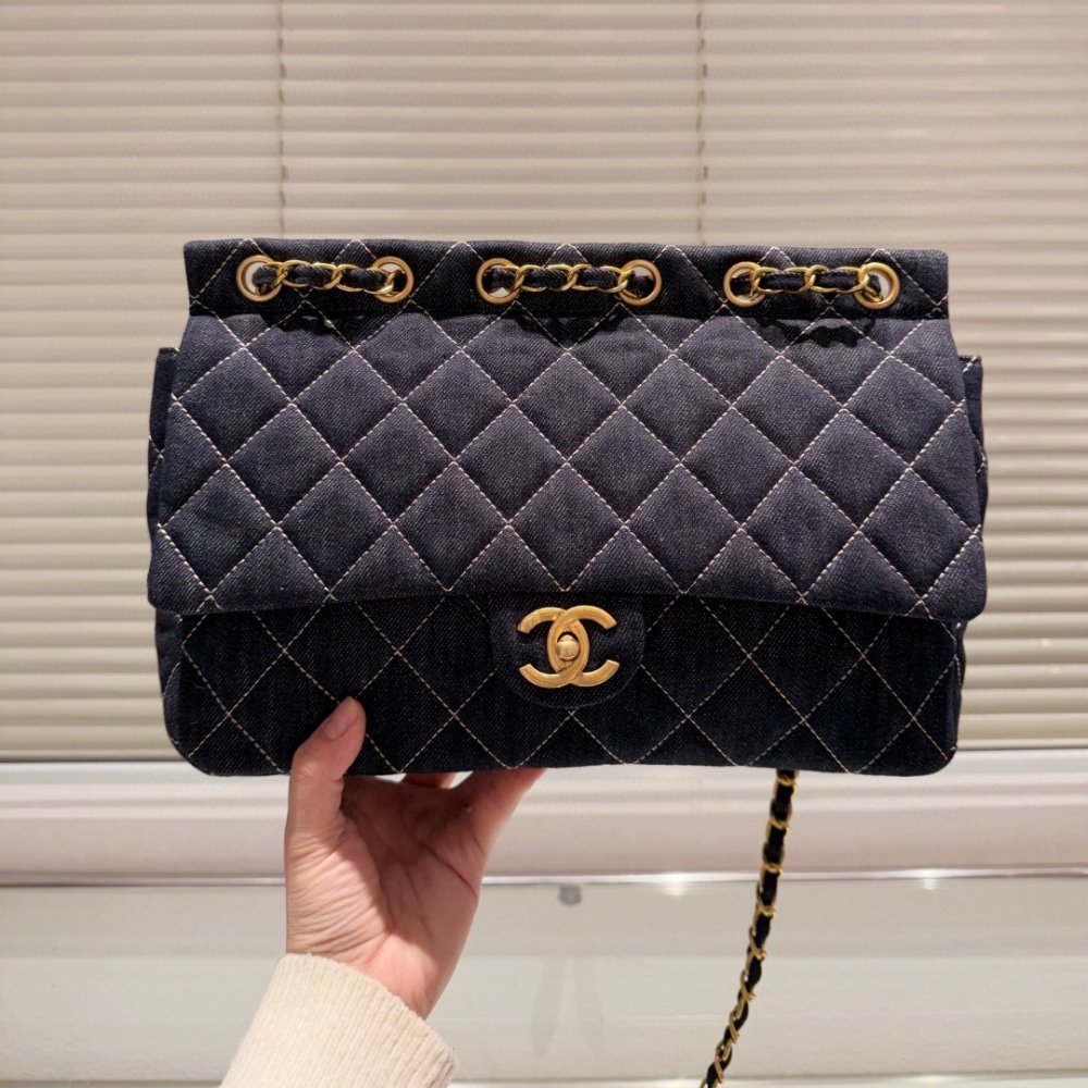 Chanel Classic Flap Bag In Denim Dark Blue 30Cm