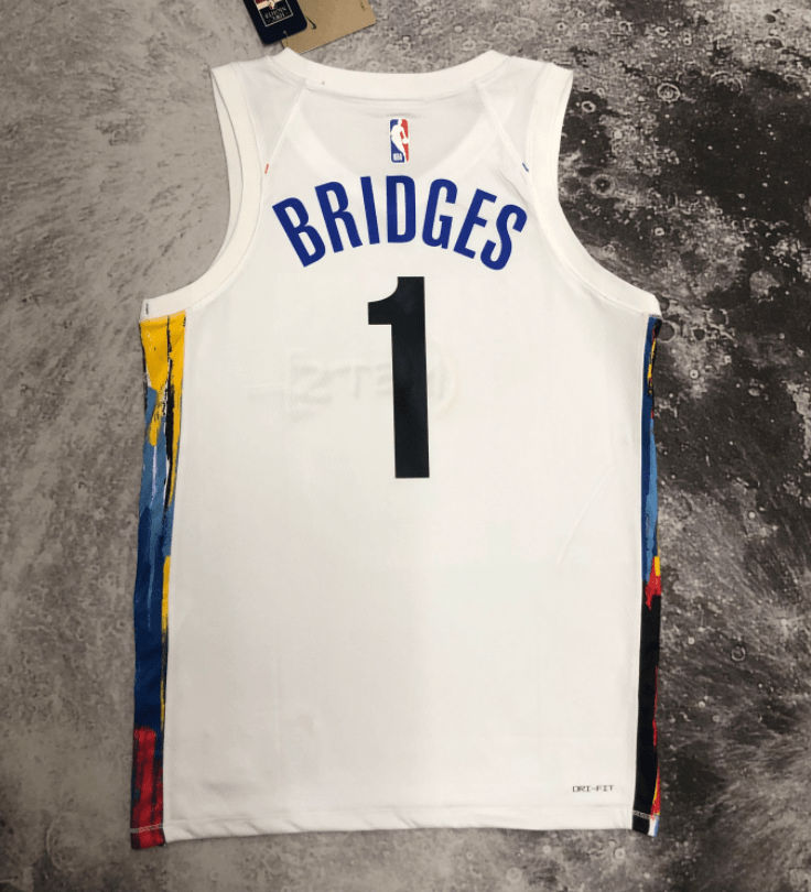 Nets No. 1 Mikal Bridges City Edition White 2023-2024 seasonJersey