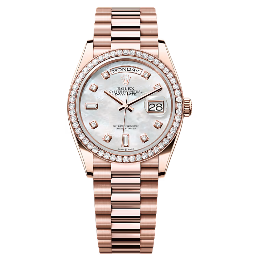 Rolex Day-Date Oyster, 36 mm, diamonds and eternity rose gold Model number 128345RBR-0028