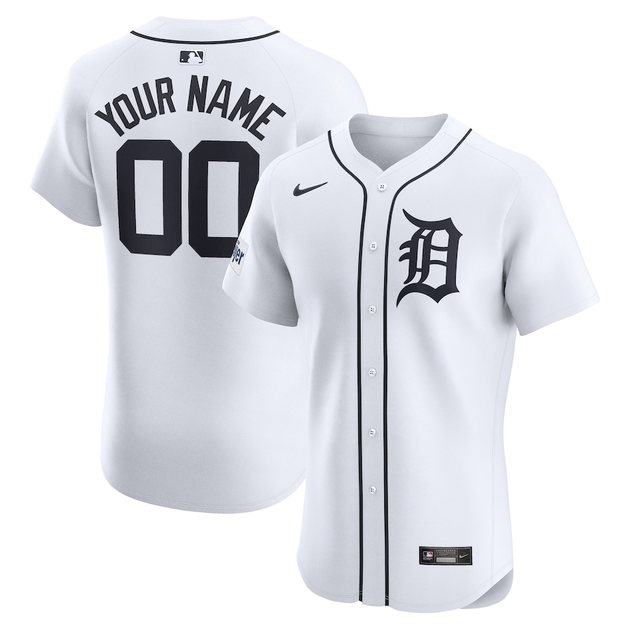 Detroit Tigers Home Elite Custom Patch Jersey White