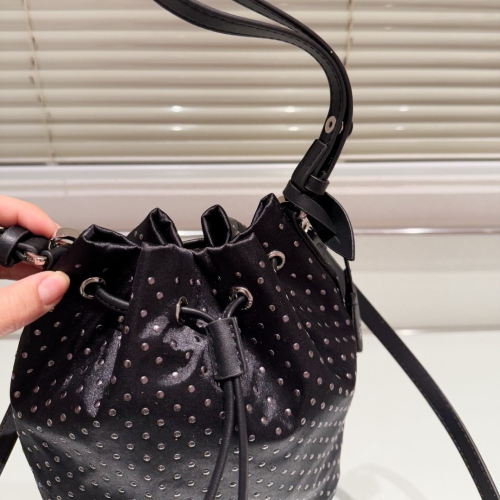 Prada Re Nylon Mini Bag With Studs Black 22Cm
