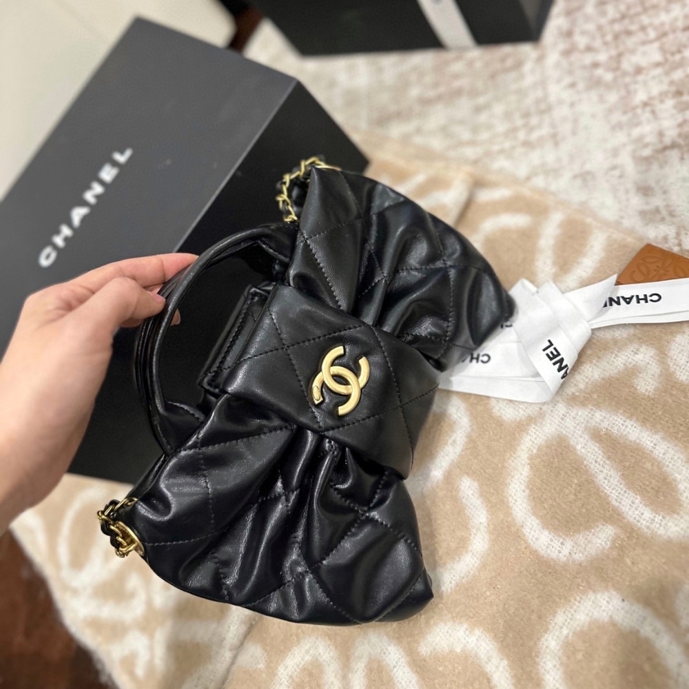 Chanel Mini Bow Bag Shiny And Gold Tone Metal Black 21Cm As5849 B22148 94305