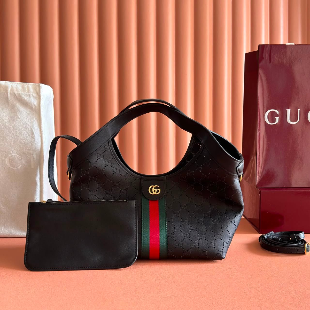 Gucci Giglio Small Tote Bag 25cm/9.8in Black GG Leather 860845