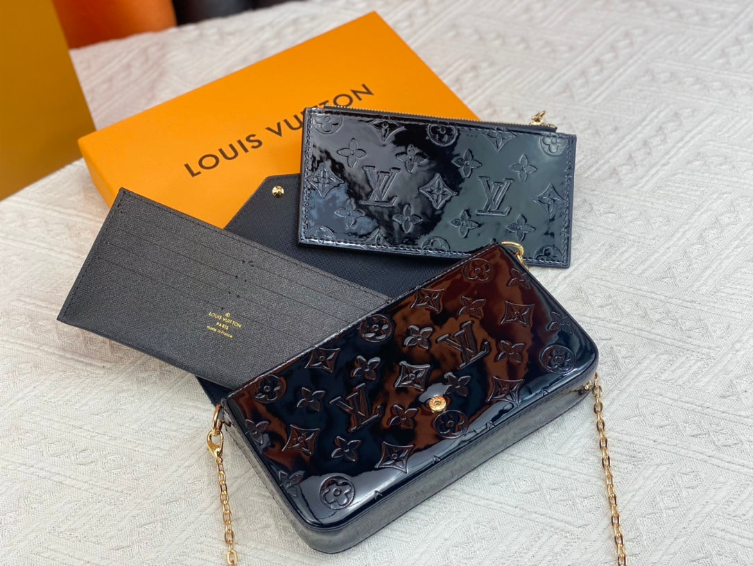 Louis Vuitton Pochette F Lice Amarante Monogram Vernis Black 21Cm