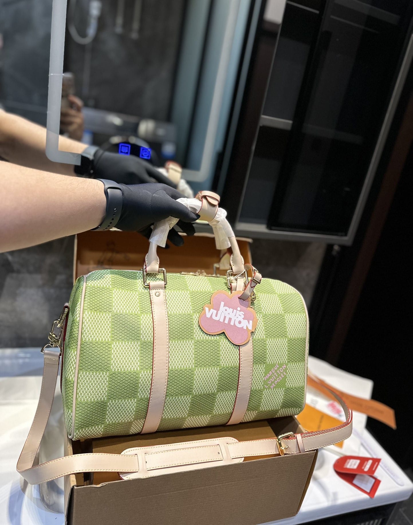 Louis Vuitton Keepall Bandoulière Damier Canvas Green 35Cm N40671