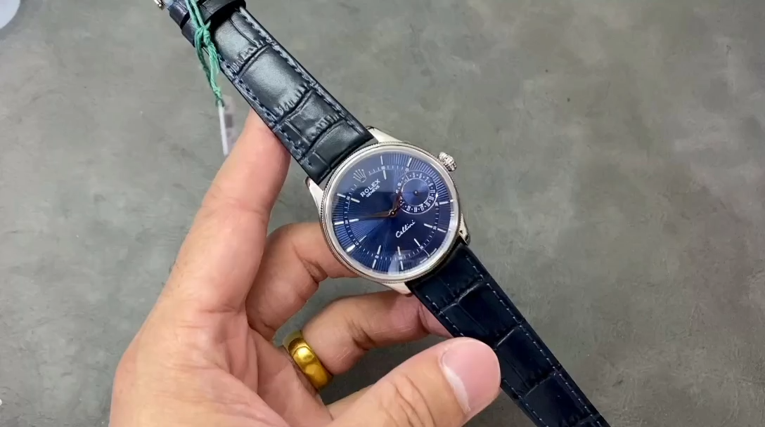 【Super Clone】Rolex Cellini Date 50519 Blue Dial Blue Leather Strap 39MM Mens Replica Watch