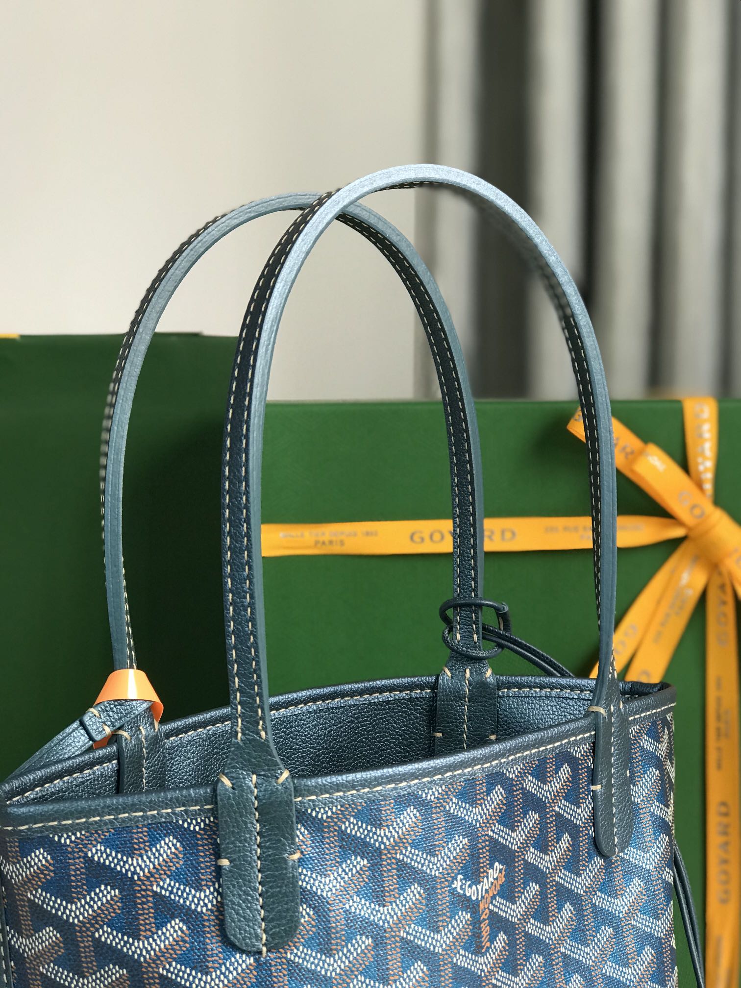 Goyard Anjou Mini Bag 20Cm Deep Blue Canvas Chevroches Calfskin