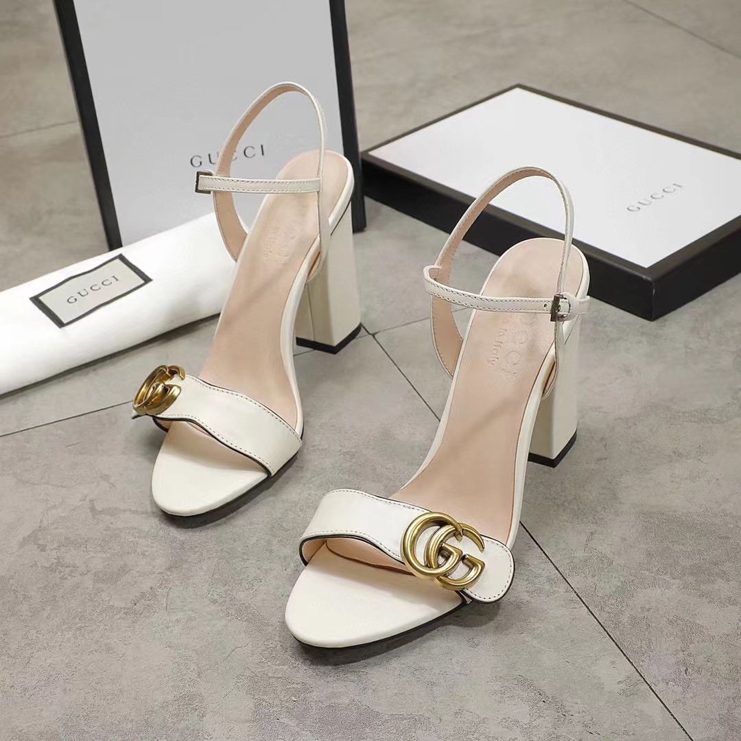Gucci Double G White Leather Sandal ?453378 A3N00 9022