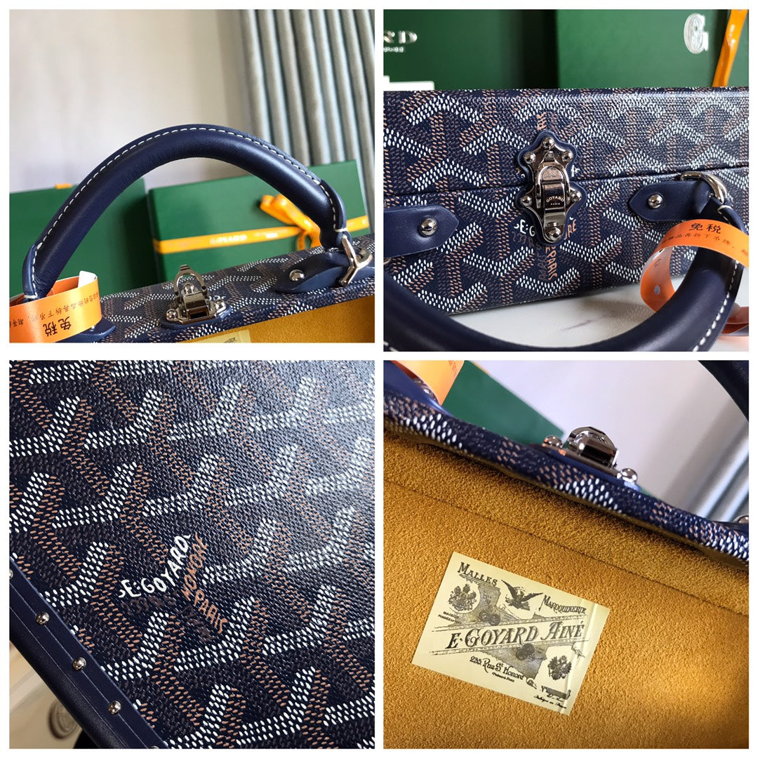 Goyard Grand Hôtel Trunk Bag 24.5cm Navy Blue Goyardine Canvas And Calfskin
