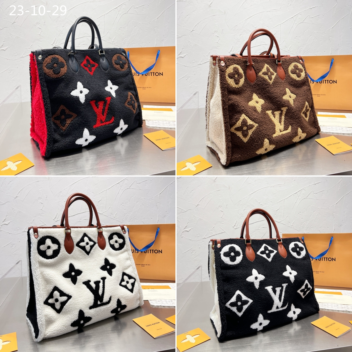 Louis Vuitton Onthego Monogram Teddy Fleece Black And White 40Cm
