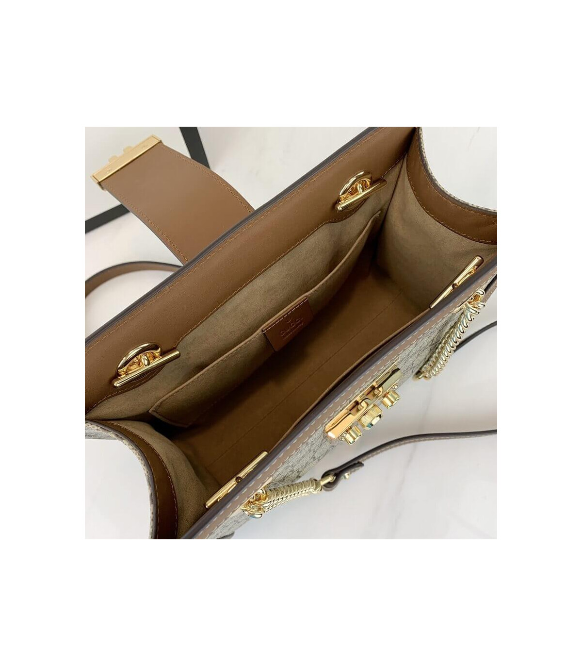 Gucci GG Supreme Padlock Small Shoulder Bag Brown 26cm