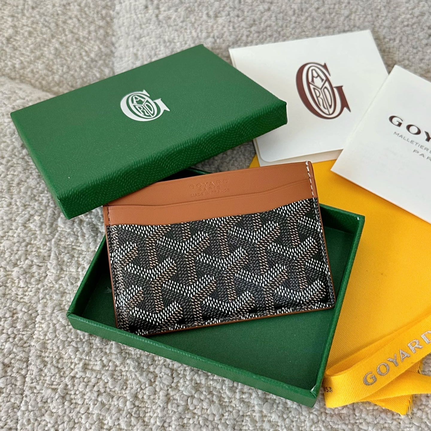 Goyard Saint-Sulpice Card Wallet 10 Cm Black Goyardine Canvas And Tan Calfskin