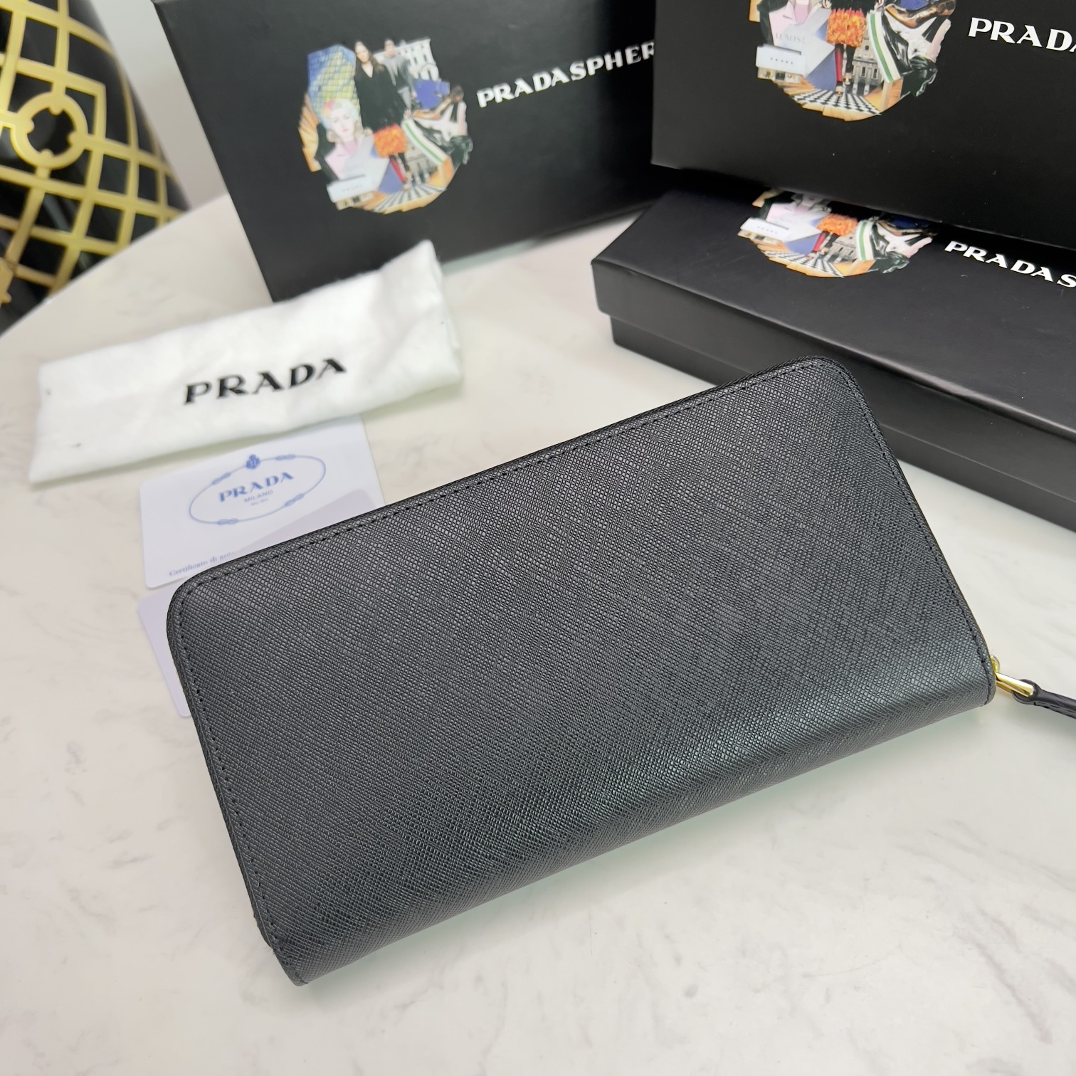 Prada Large Saffiano Leather Wallet Black 19Cm 1Ml506 Qwa F0002