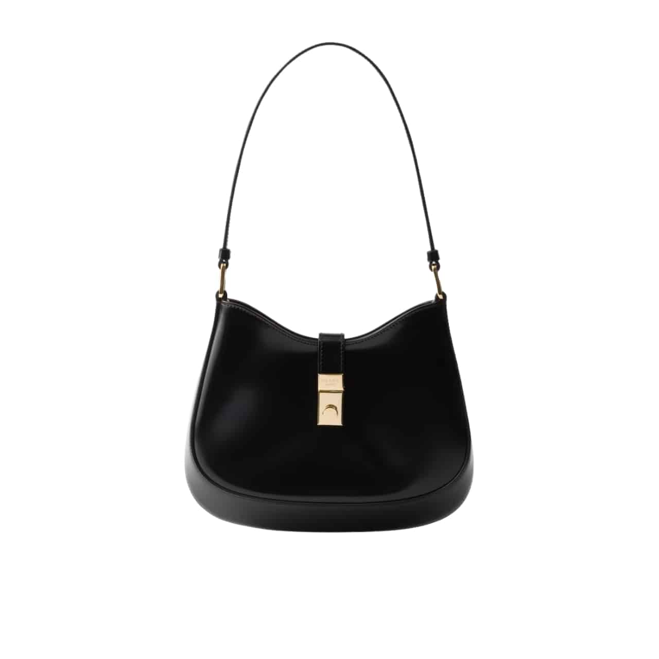 Prada Cleo Brushed Leather Shoulder Bag With Clasp Closure Black 26Cm