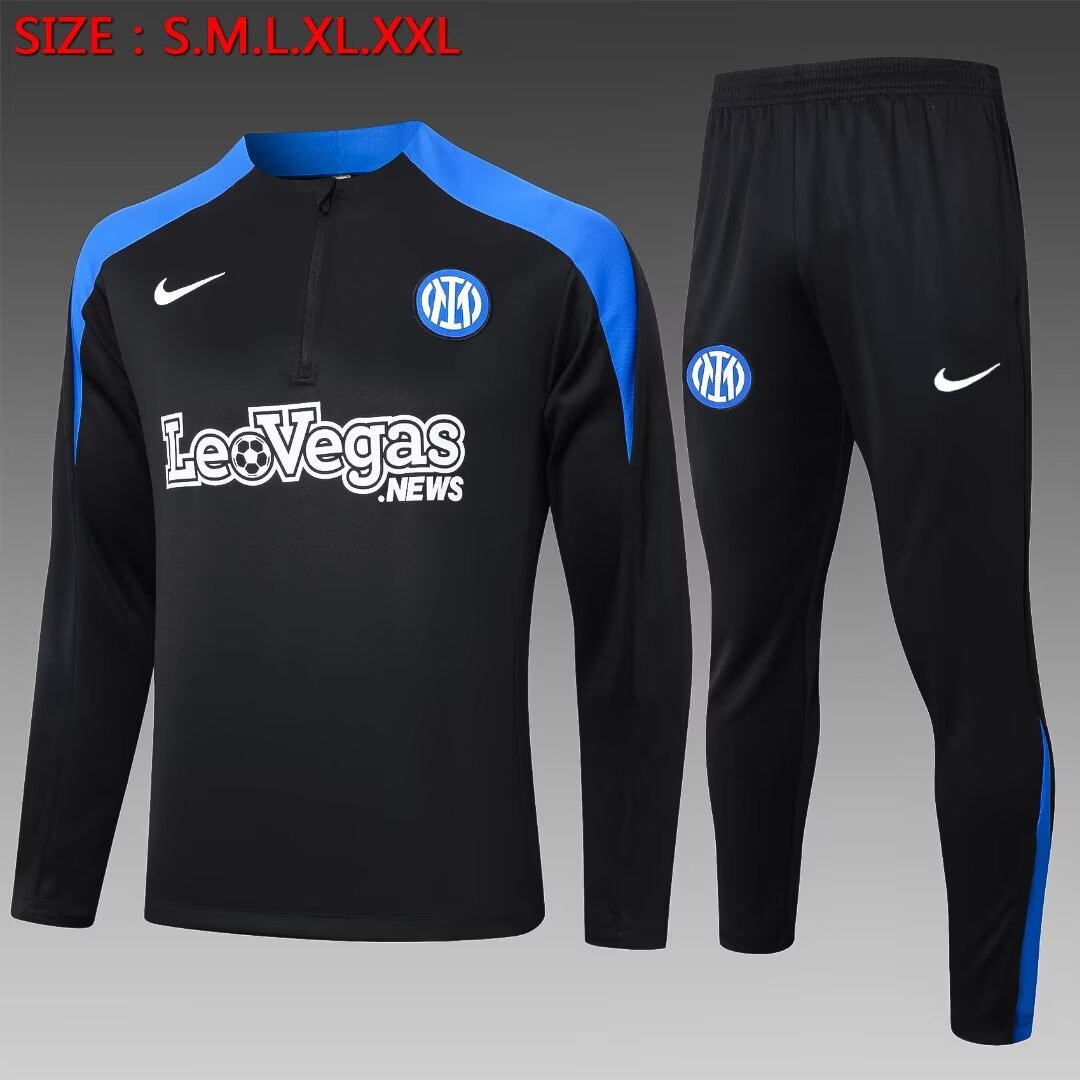 2024/2025 Inter Milan Half-Pull Training Suit Black Football Jersey 1:1 Thai Quality Set